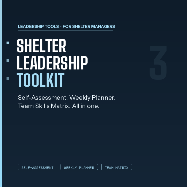 Leadership toolkit for animal shelter managers. Includes self-assessment, weekly planner & team skills matrix. Build stronger shelter teams that save more lives.