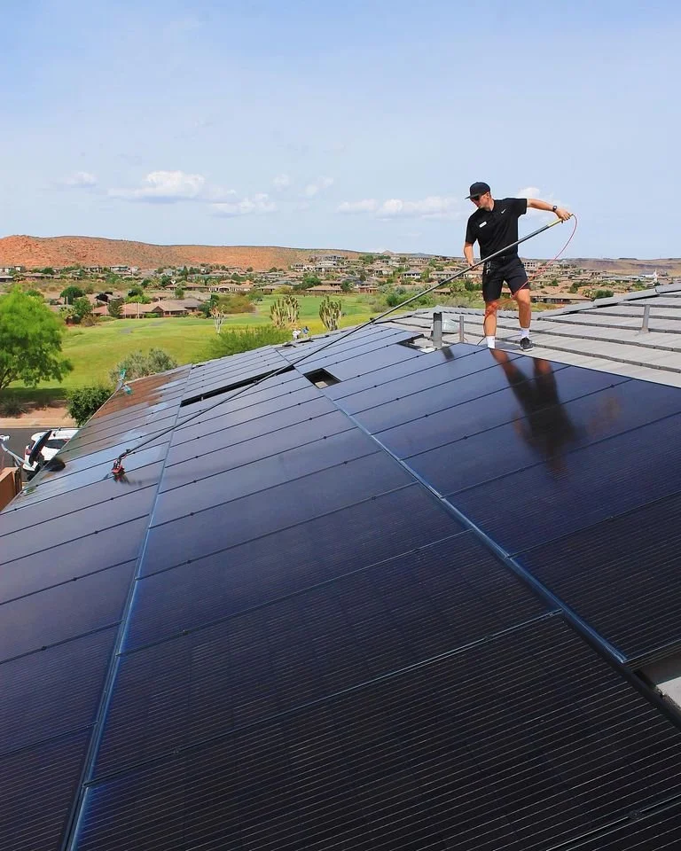 Capturing sunlight: 3Sixty Window Washing expertly cleans solar panels in St. George.