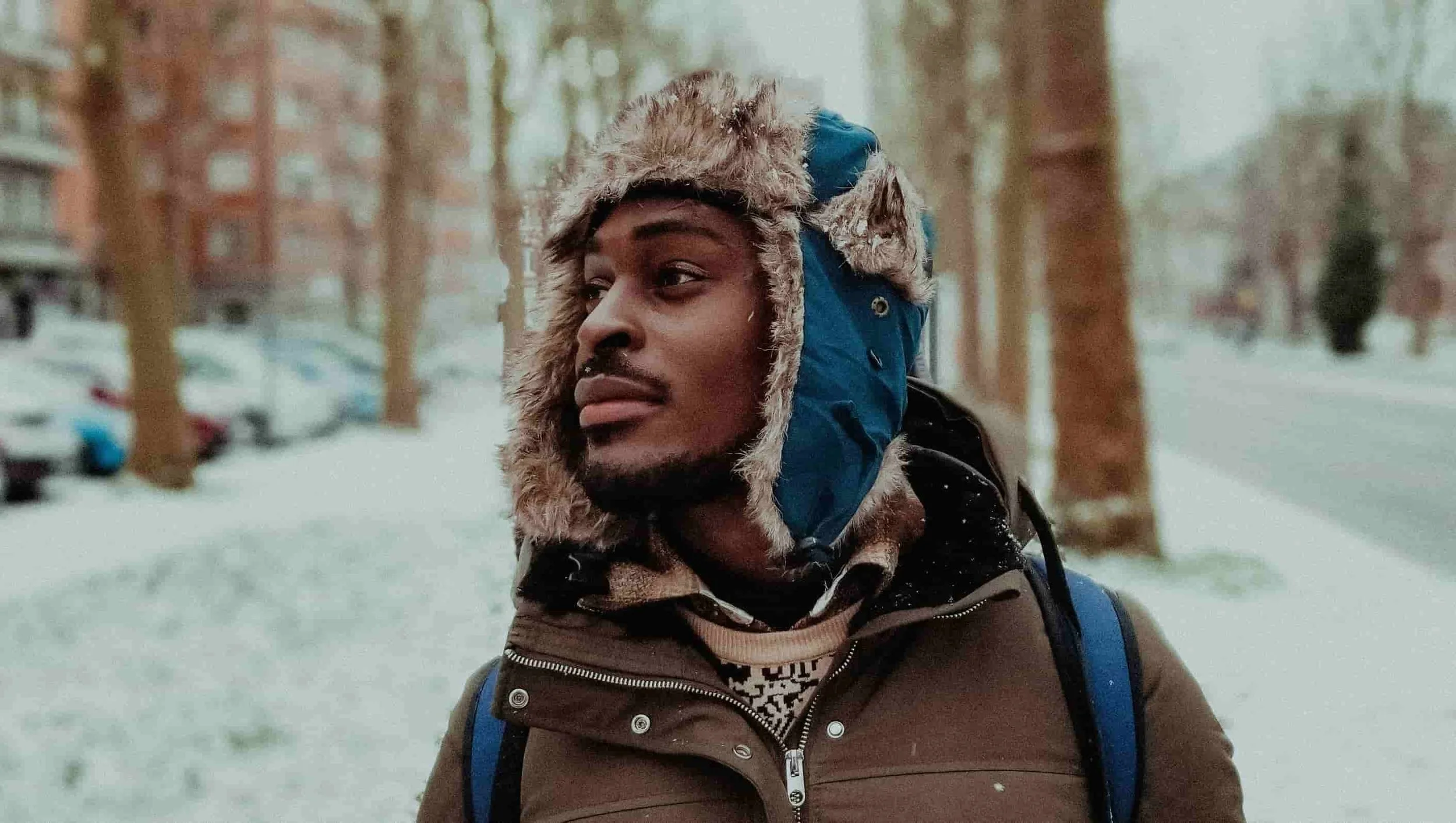 man walking in the winter weather