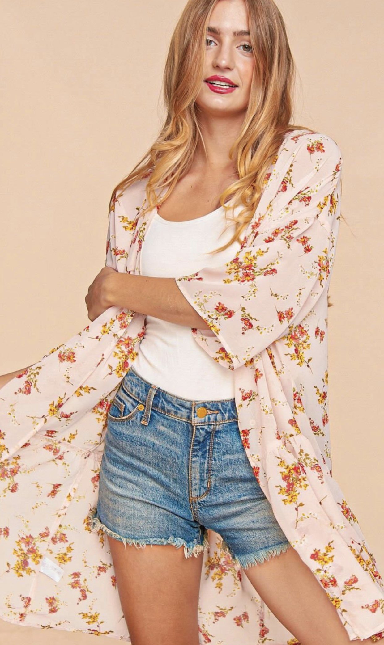 Peach Floral Kimono