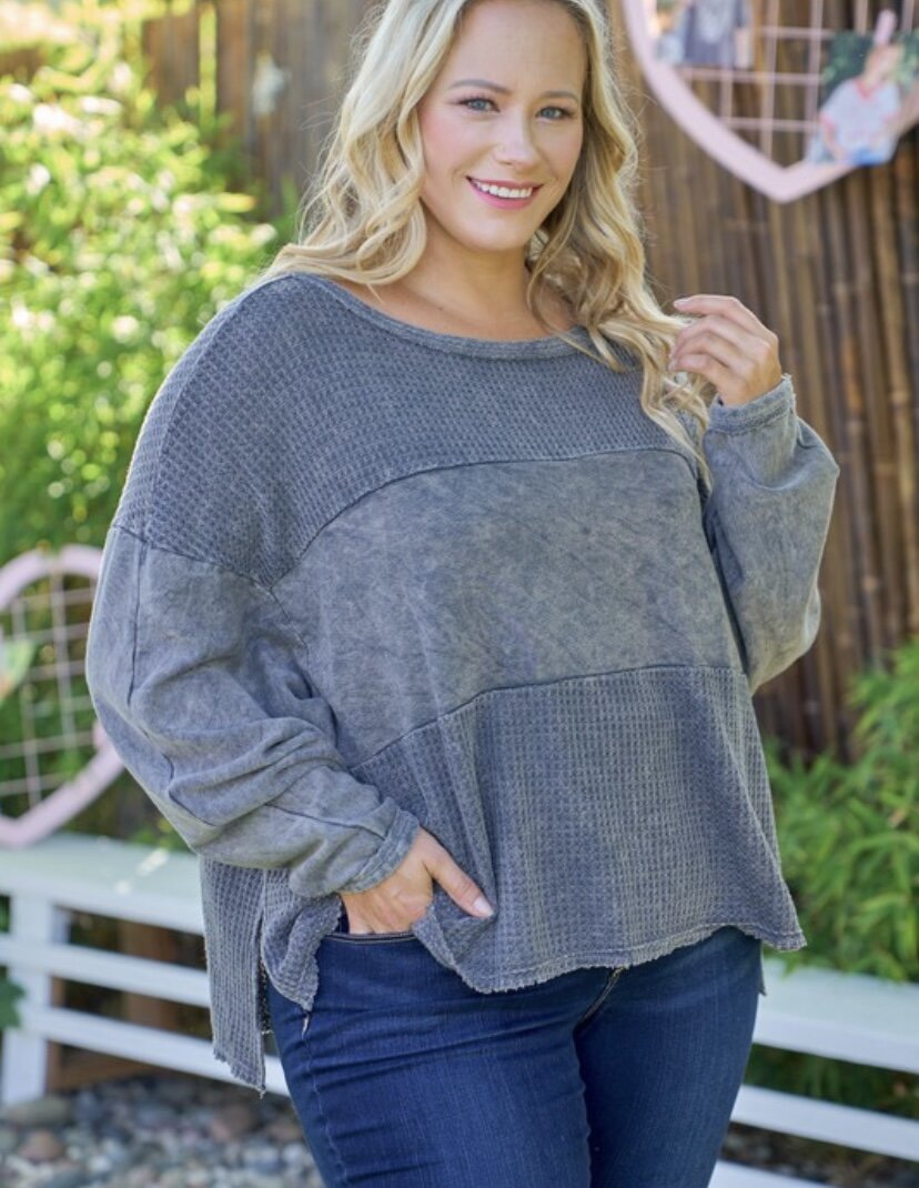 Charcoal Waffle and Mineral Wash Top - Plus Only — Witherspoon & Co.  Women's Boutique