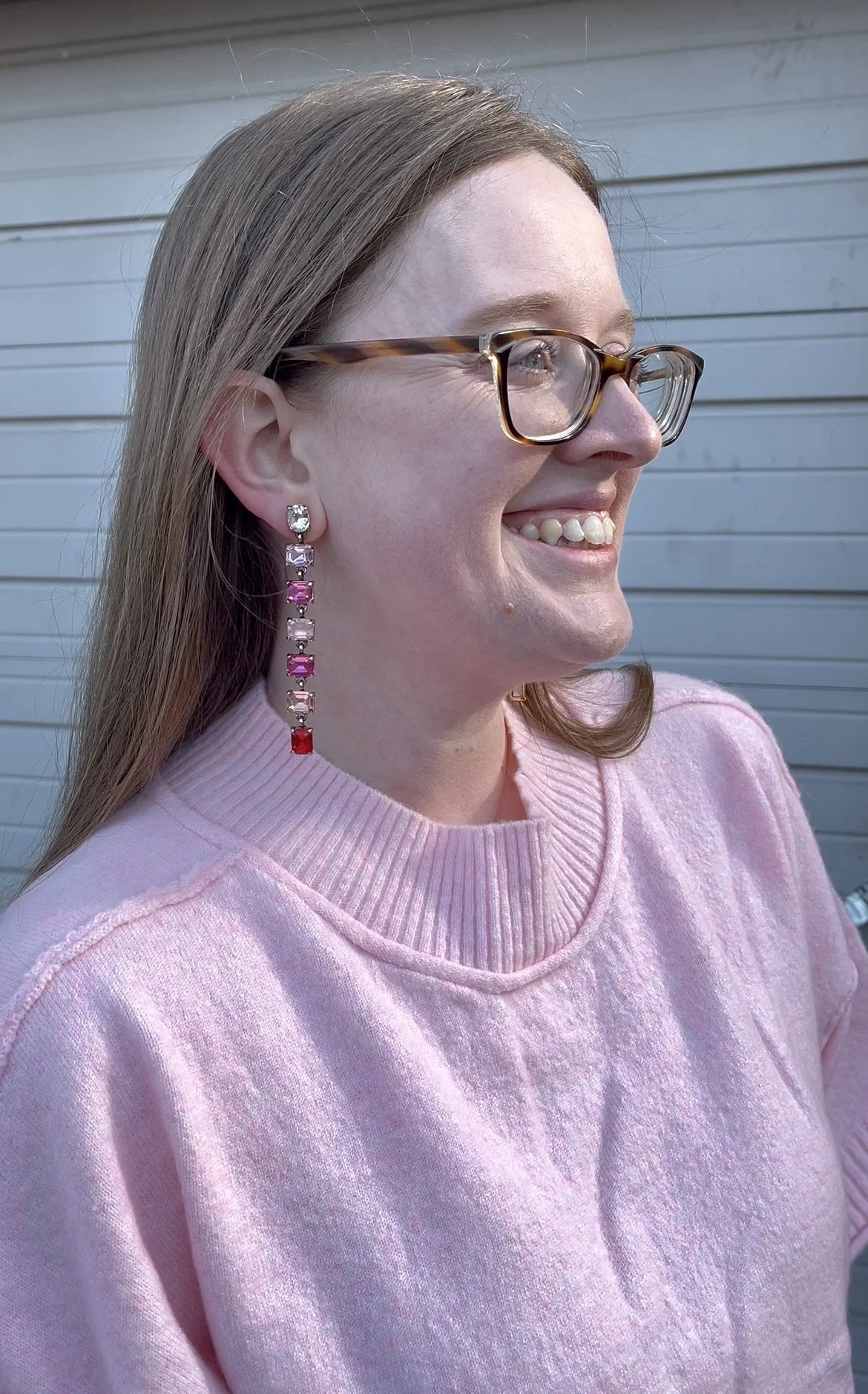 Pink + Red Dangle Stud Earrings