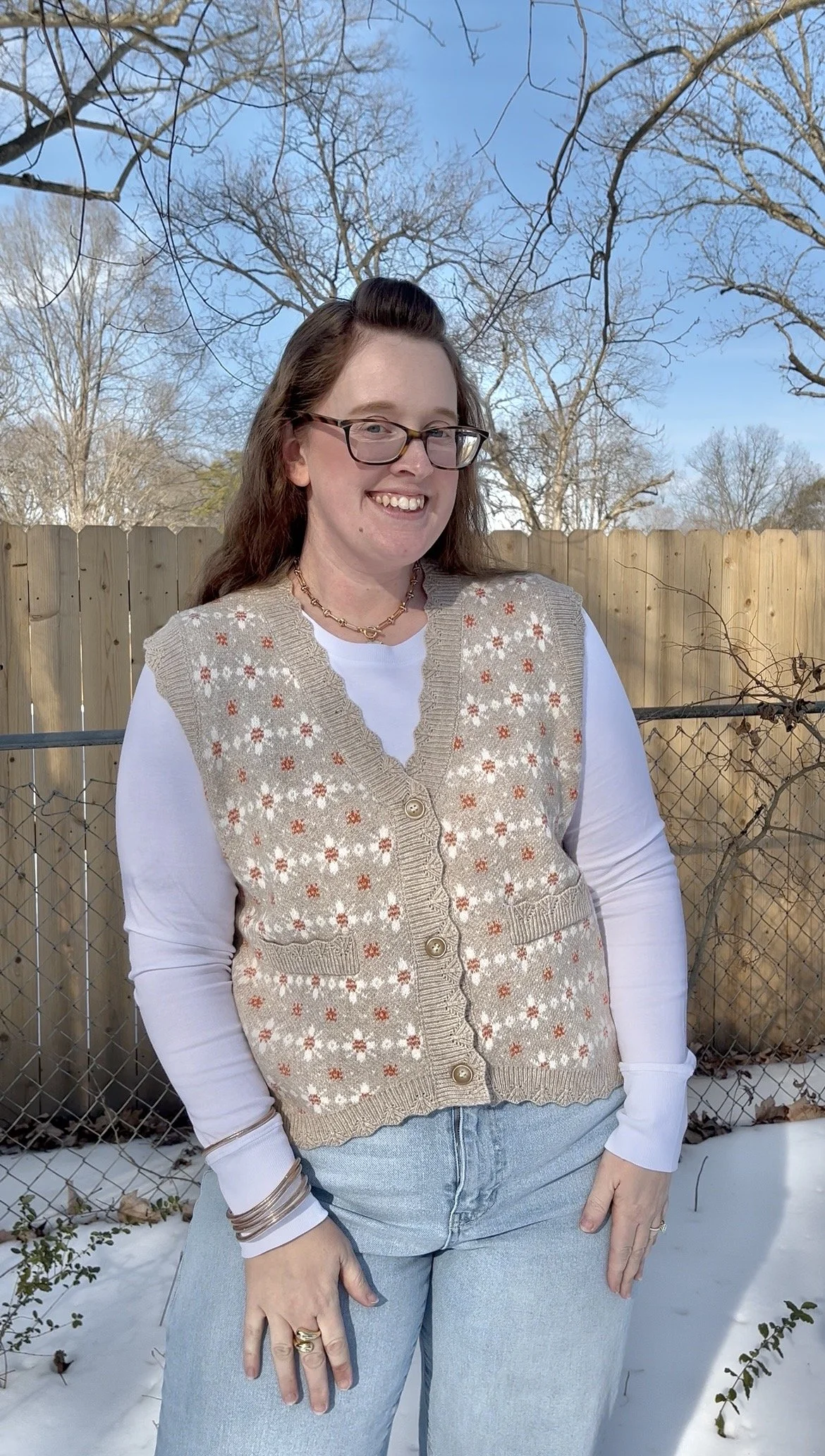 Orange Floral Sweater Vest