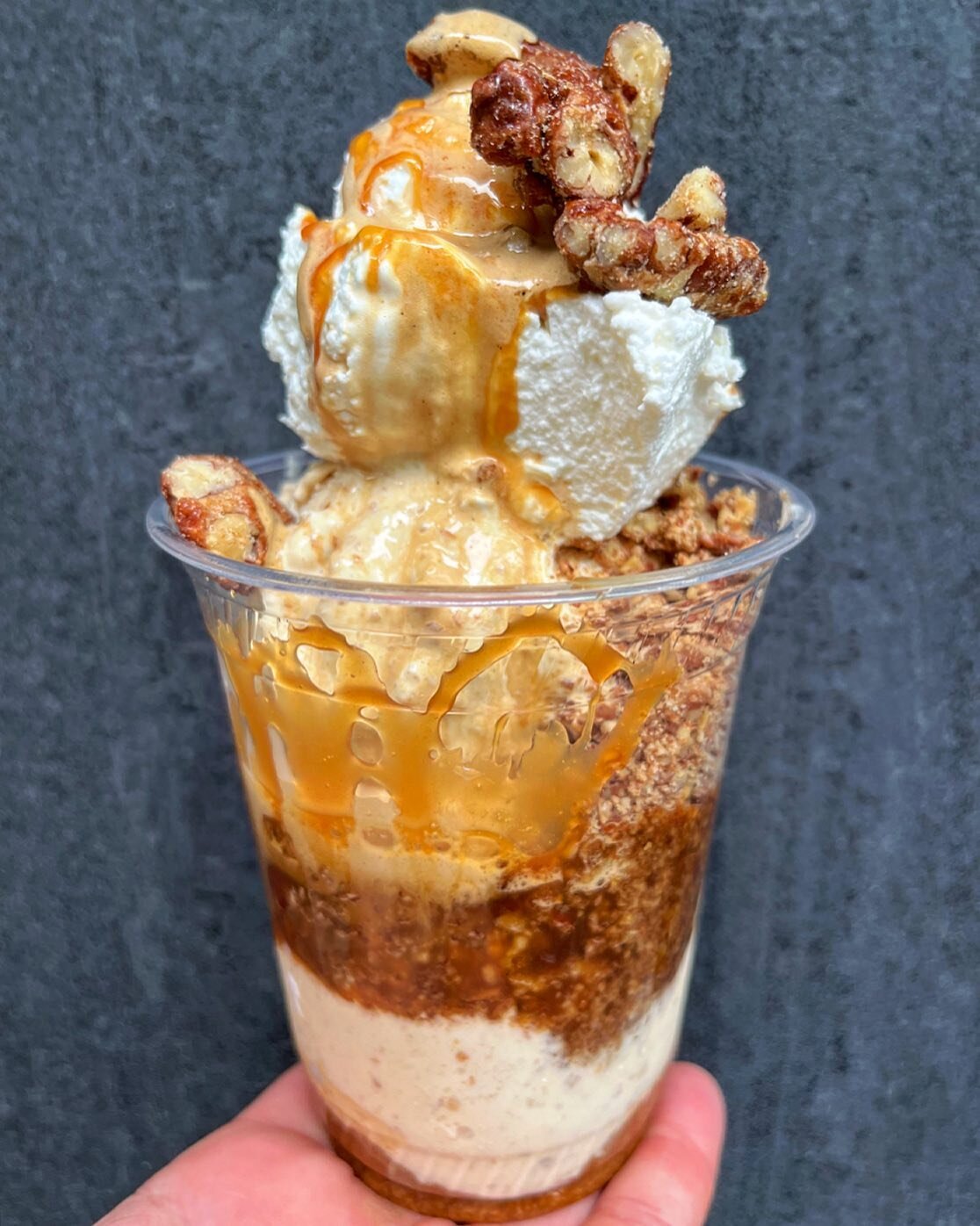 🤎🥨PRETZEL PECAN AFFOGATO SUNDAE✨ lots of candied pecans and brown sugar pretzel infused scoops. Great for mom types and all other types. 1:30-9:30🤎 #caffepannaaffogatosundae