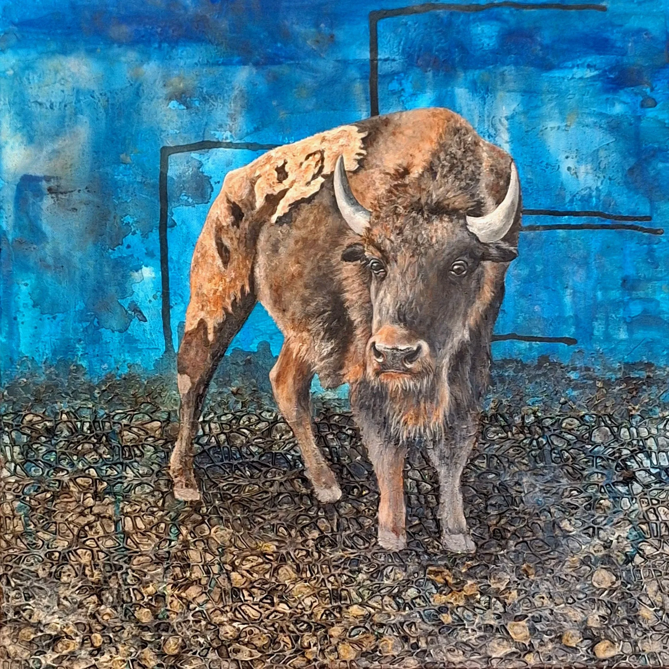 Bison II, Mixed Media 20 x 20 inches