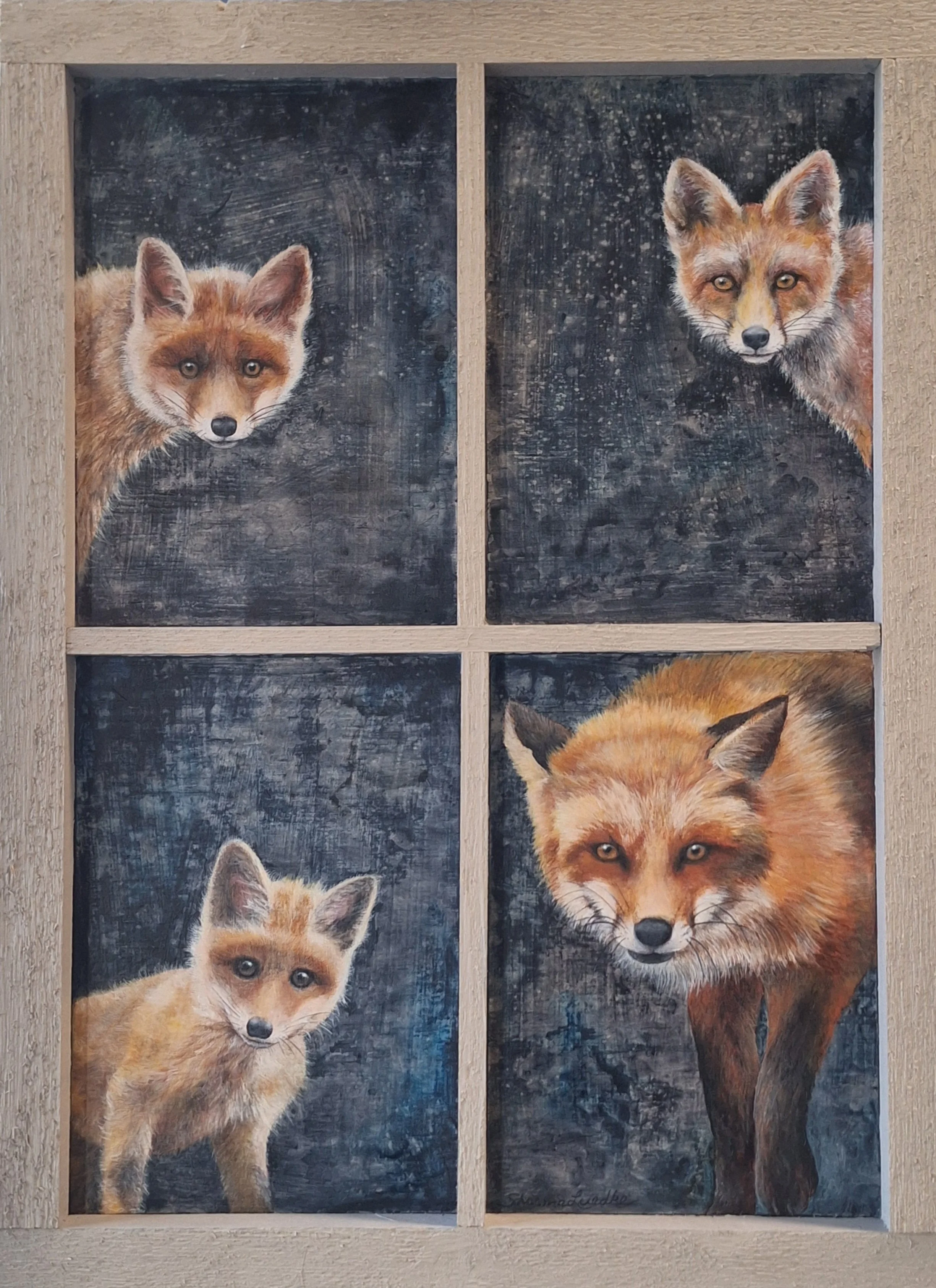 Foxes in a Window, Acrylic 36 x 24 inches