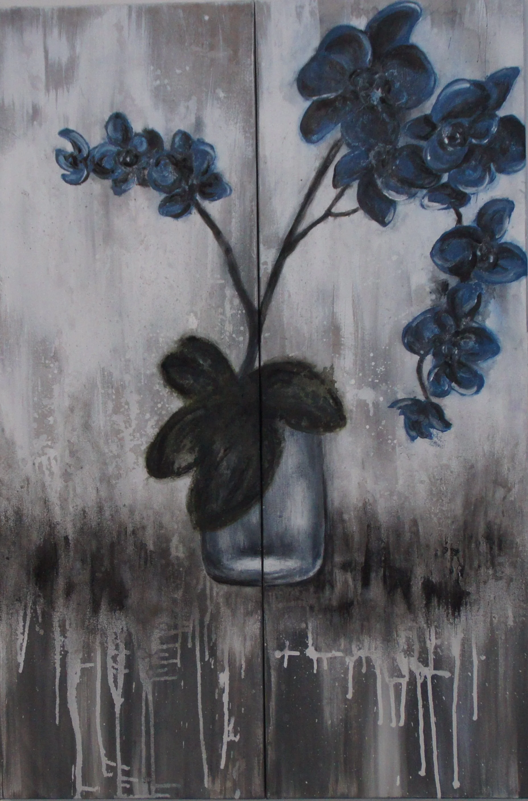 Blue Orchids, Acrylic Diptych 36 x 12 inches each