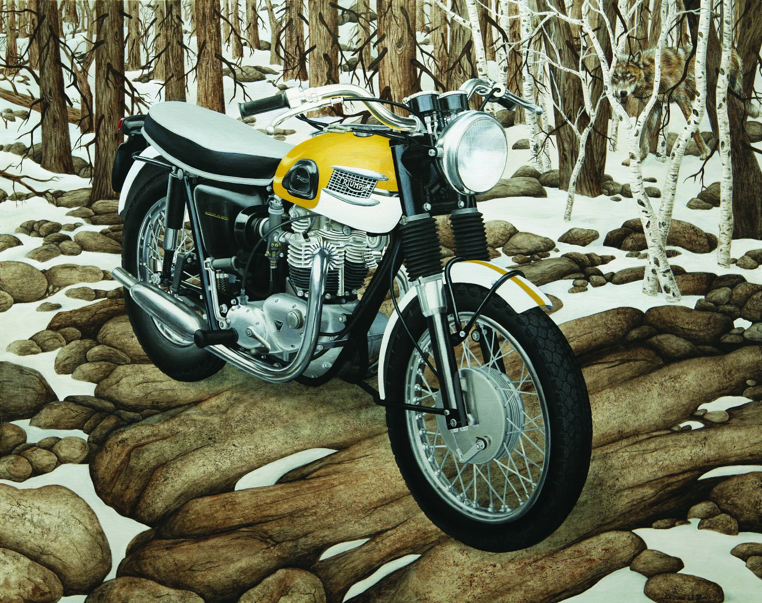 Triumph TR6 with Wolf, Acrylic 24 x 30 inches