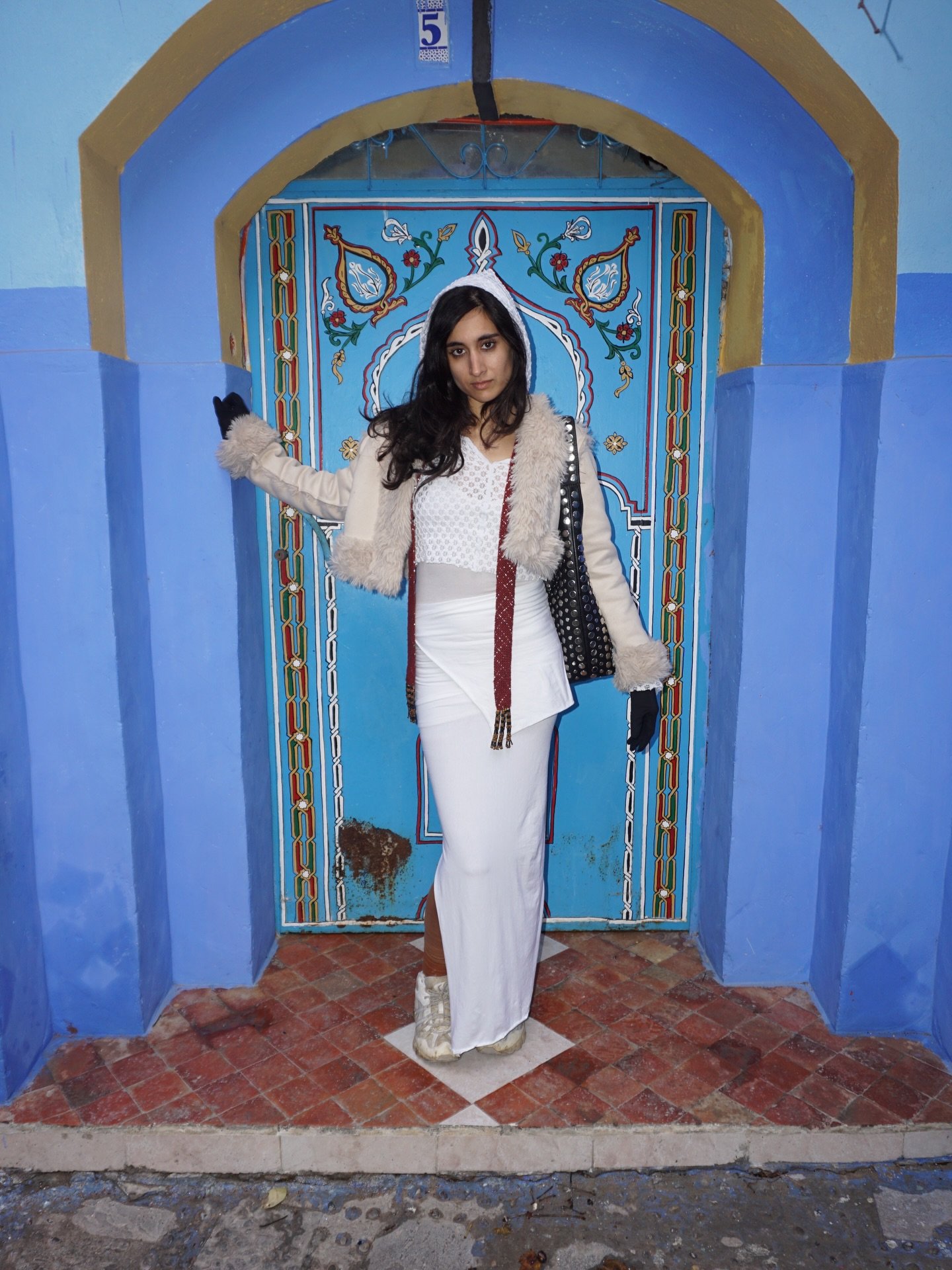 spring #honeymoon collection ☆☆☆
#rare WAGA belt + #bespoke lace hoodie, white maxi skirt, reversible mongolian fur jacket by bibi star 
#worldtraveller #nomadic dm for purchase or shop in store LIC, NYC
