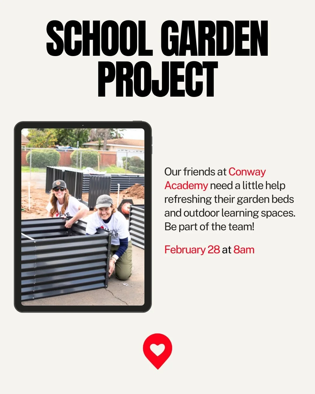 Do you love to get your hands dirty and serve our city? This project is for you! Come out to Conway Academy on Saturday, February 28 to help revive their garden and outdoor learning space! ✨Sign up via the link in our bio.