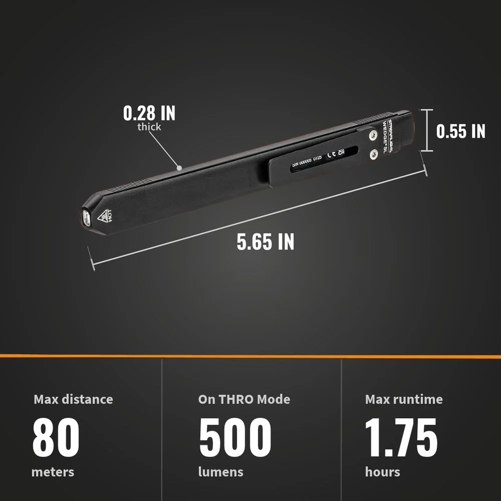 Streamlight Wedge SL dimensions, 5.65 by 0.55 by 0.28 inches