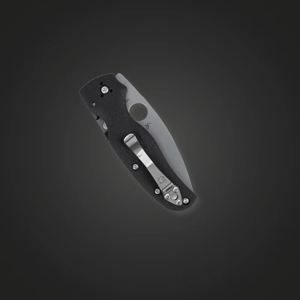 Spyderco Shaman Lightweight closed, showing the stainless pocket clip side