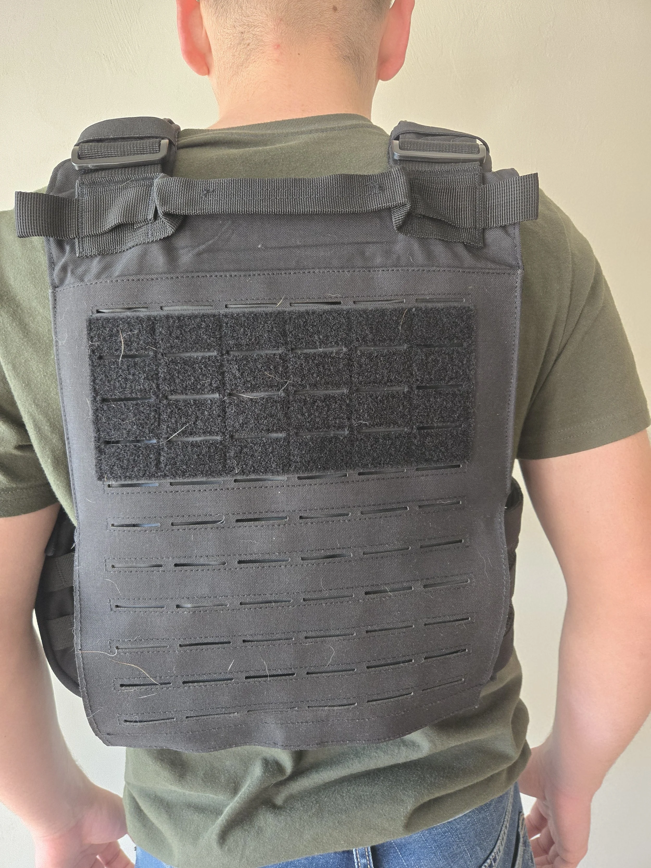 Back view of laser-cut MOLLE plate carrier
