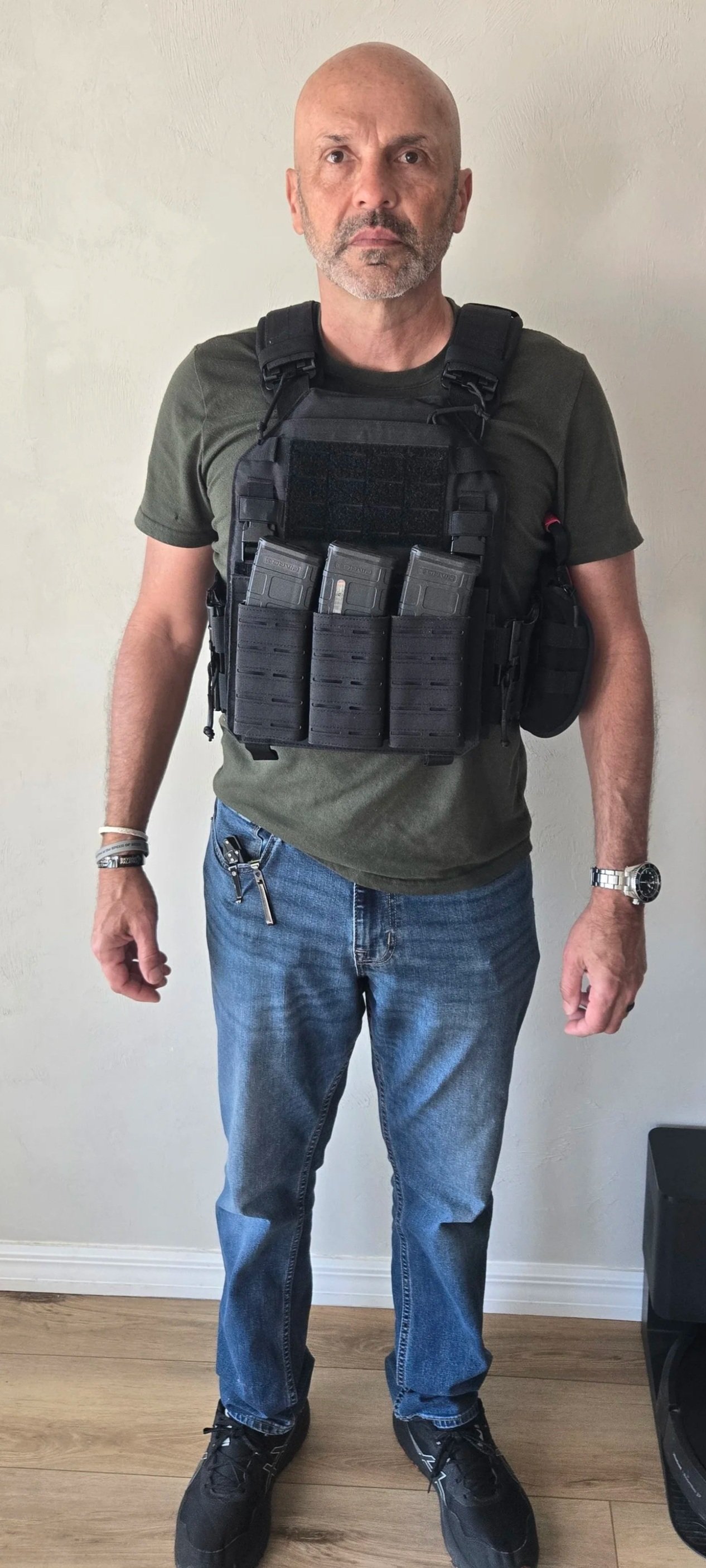 Full body view of tactical plate carrier showing fit and scale