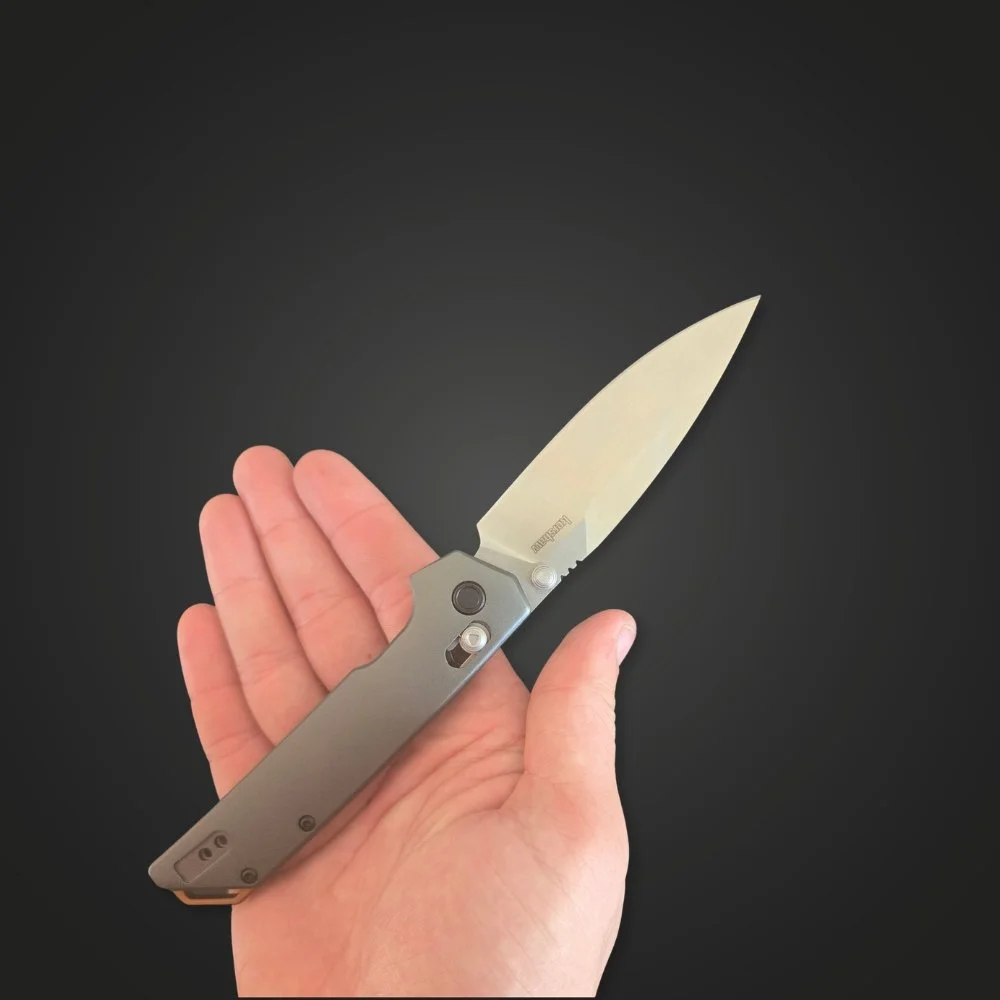 Kershaw Iridium held open in an open palm