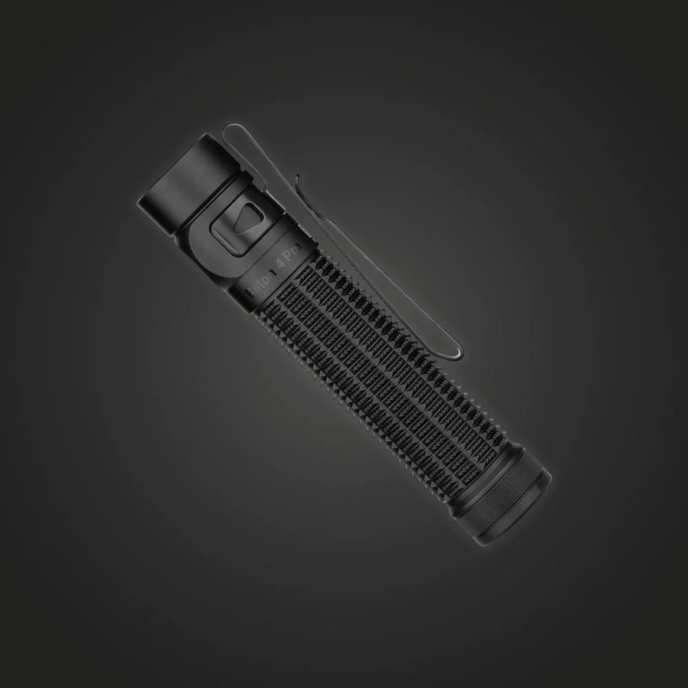 Side view of the Olight Baton 4 Pro showing the two-way pocket clip
