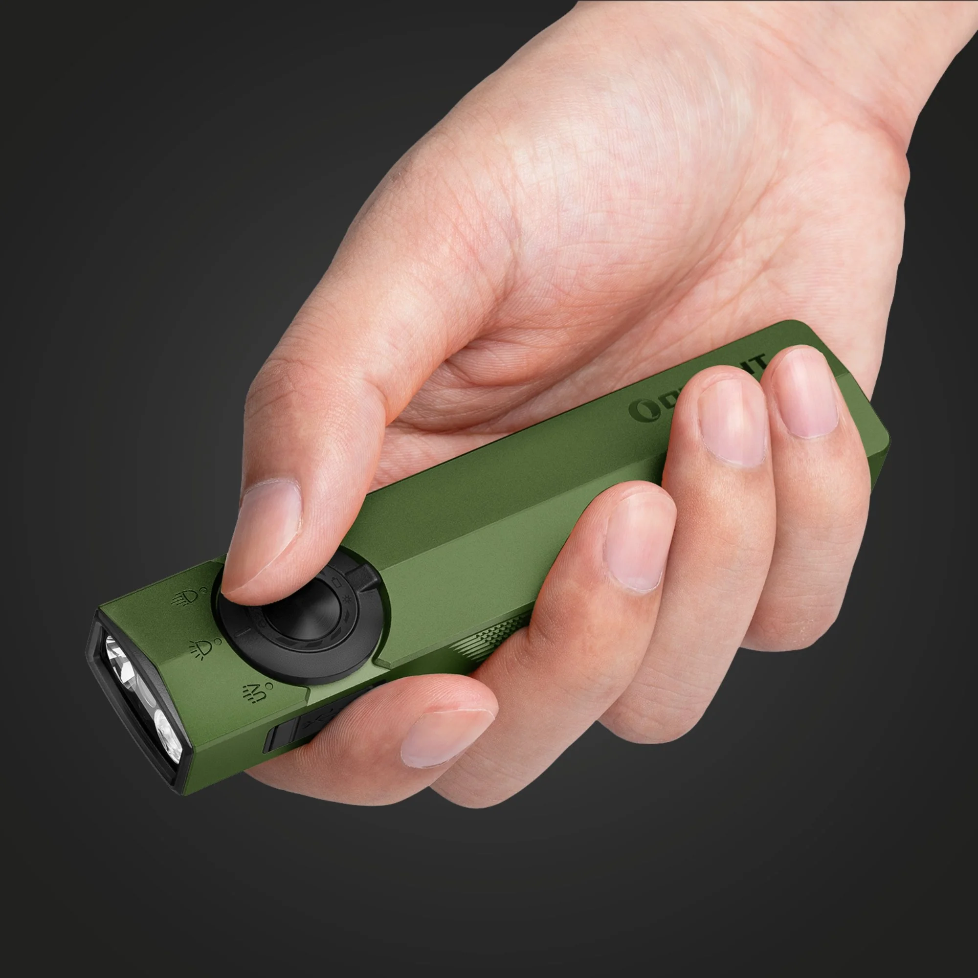 Olight ArkPro held in hand to show size