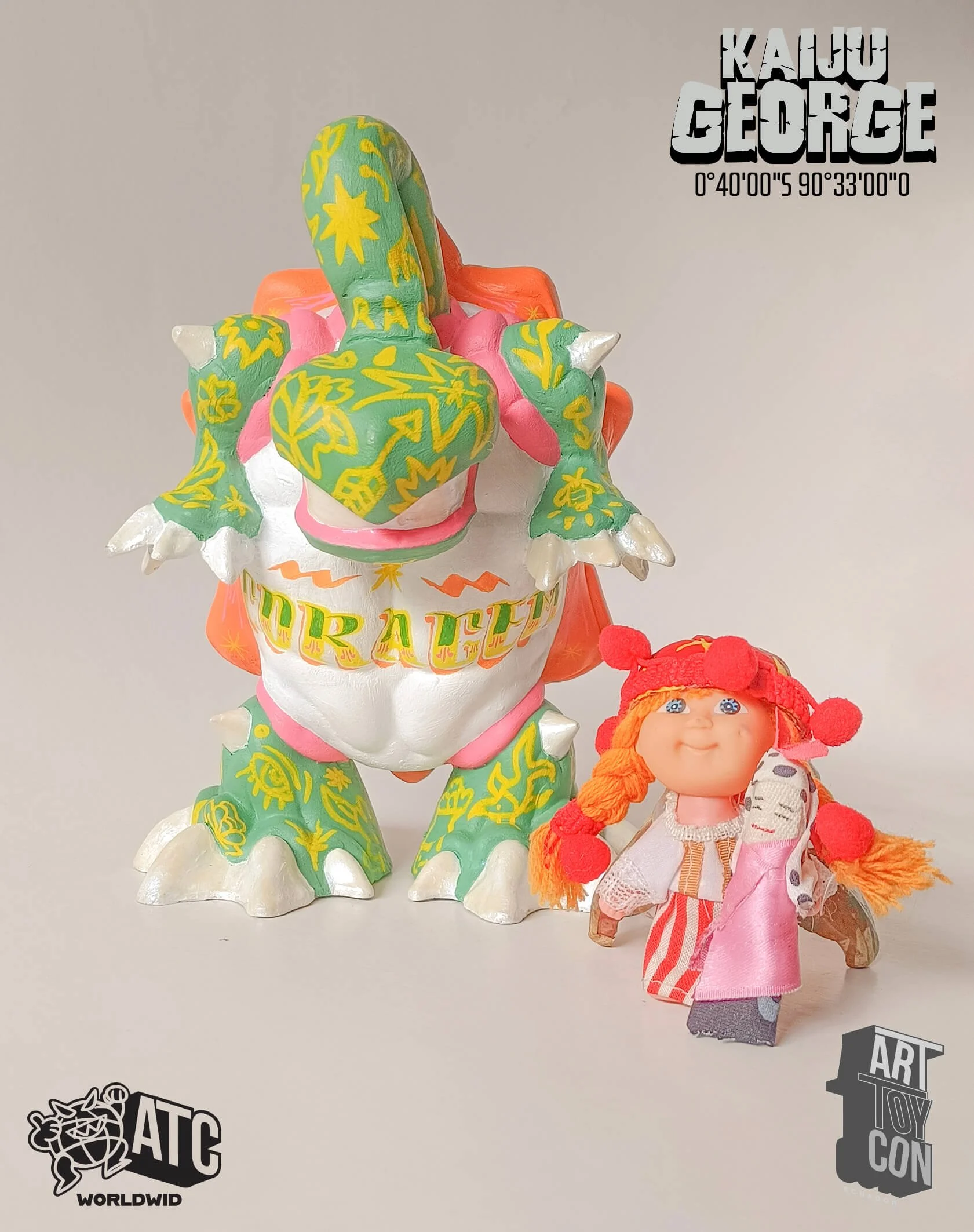 Professional art toy maker presents a custom action figure. This designer toy is a diy platform featuring a bold lowbrow aesthetic and colorful hand painted details.