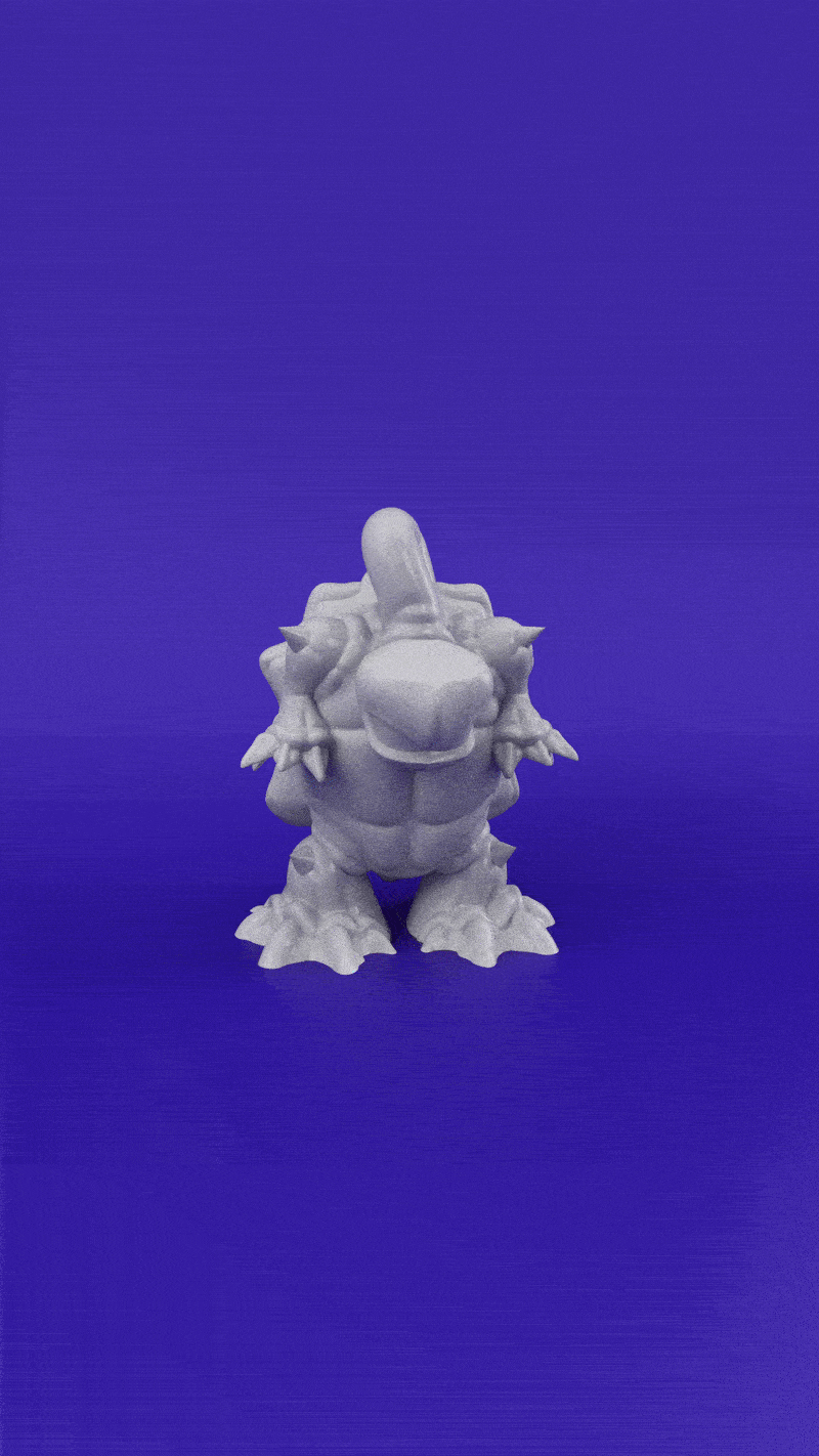 360 degree turntable animation of a lowbrow kaiju turtle 3D sculpture platform, showcasing detailed textures and spiked shell design for art toy production ready.