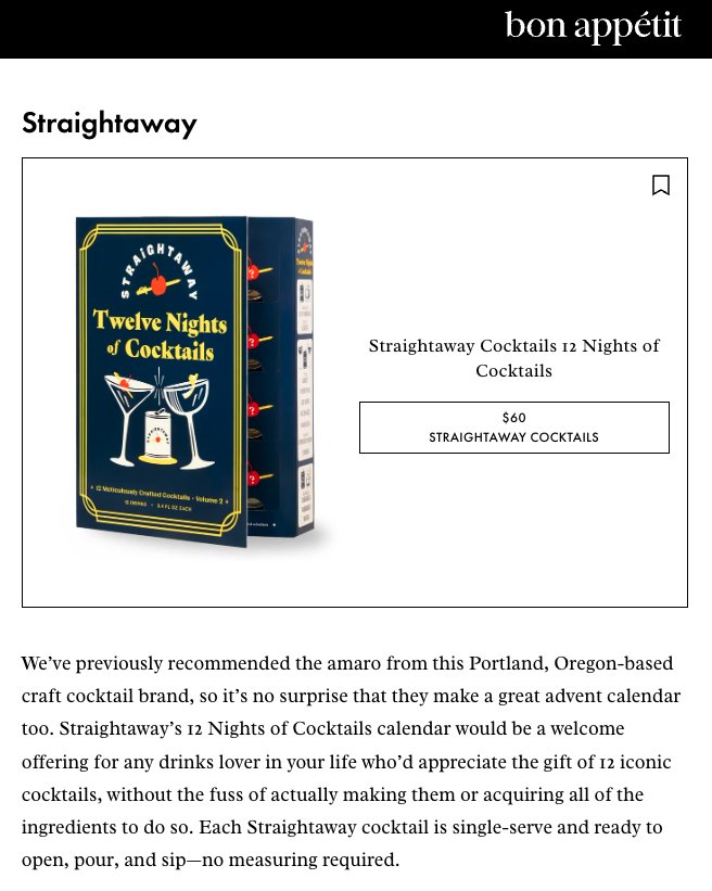 Straightaway Cocktails Twelve Nights of Cocktails in Bon Appétit