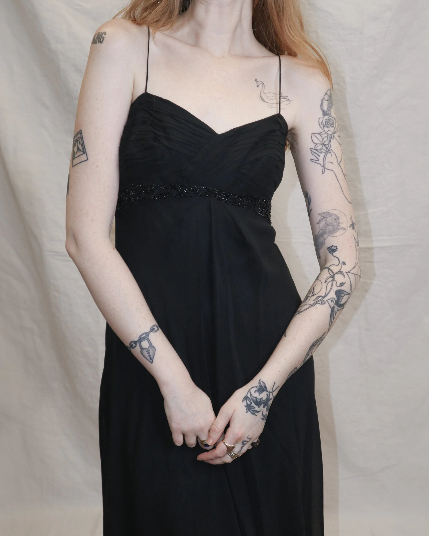 1990s black silk empire waist cocktail dress Standing Ovation 1990s black silk empire waist cocktail dress Standing Ovation