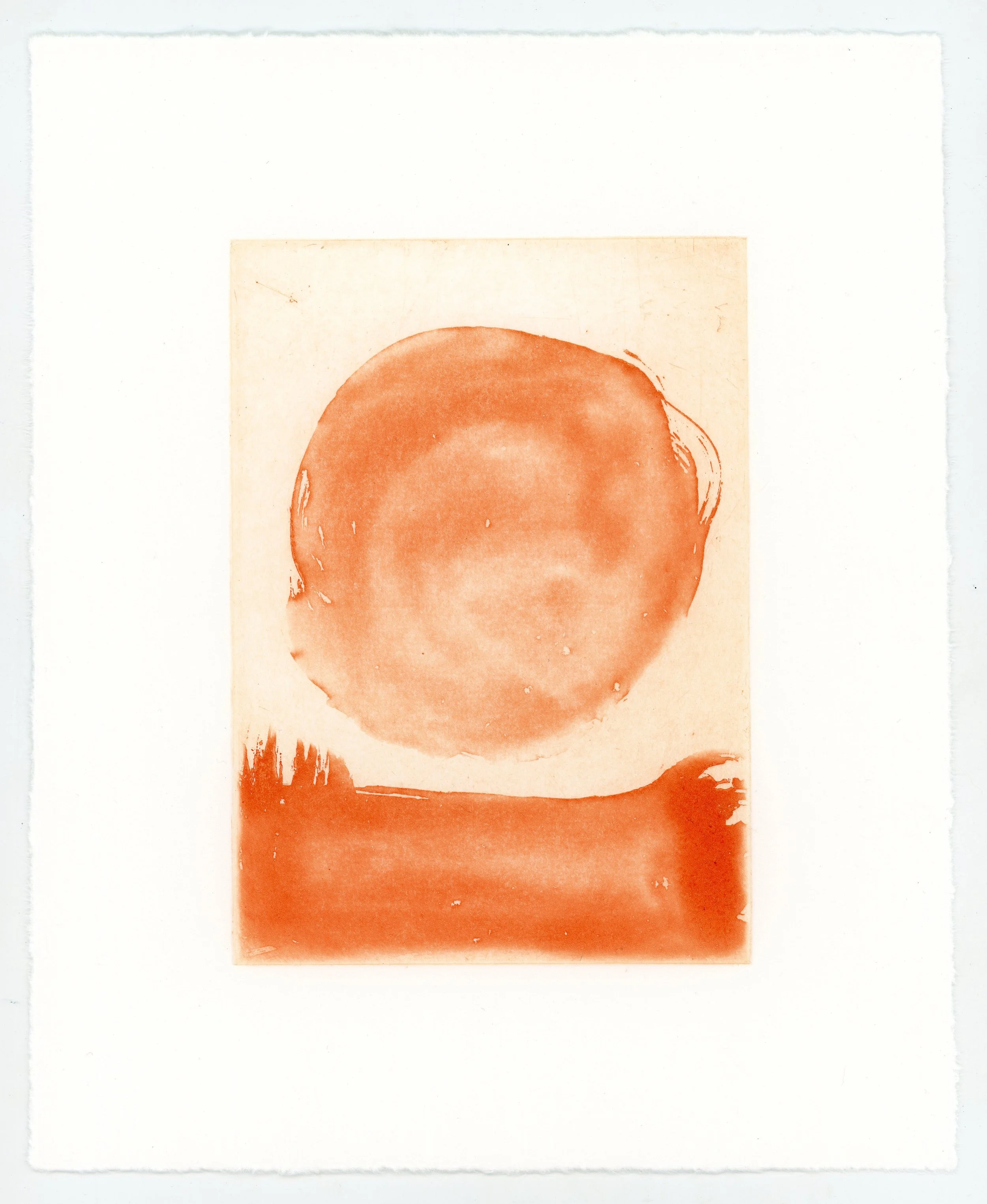 Tangerine Glow (Spit Bite) (2025), sugar lift spit bite aquatint, 7X5"