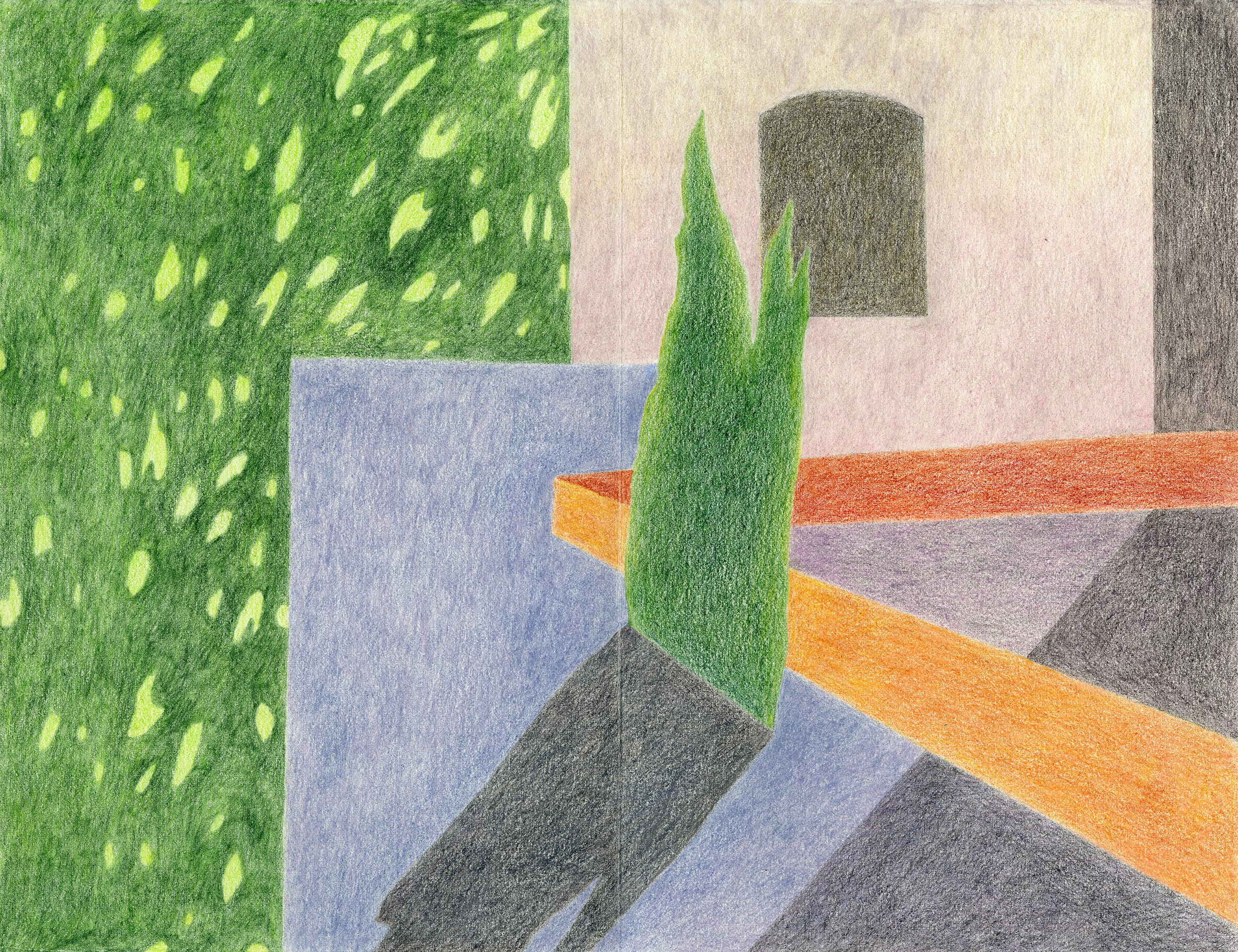 Garden Scene 4 (2025), colored pencil on paper, 10X13