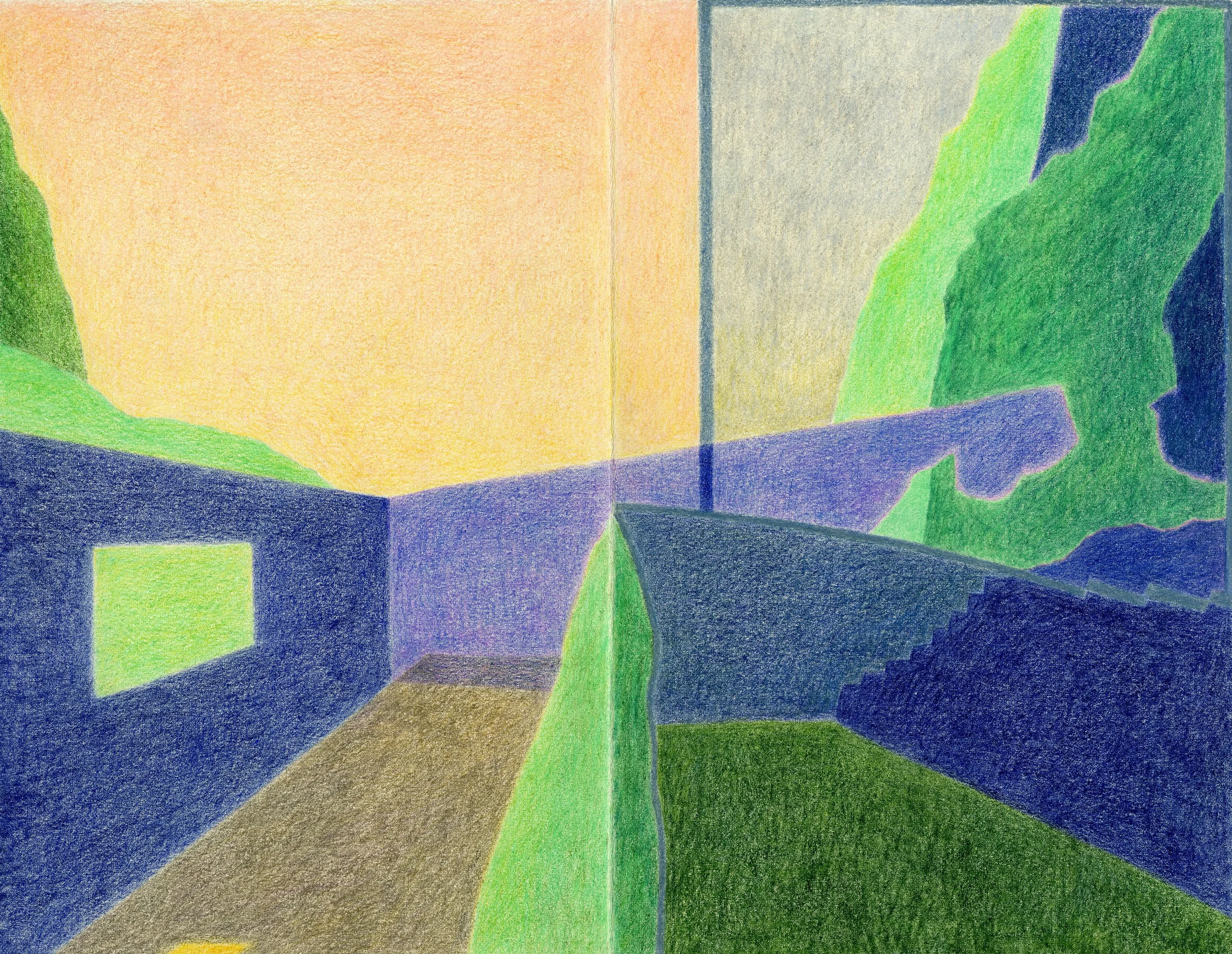 Garden Scene 3 (2025), colored pencil on paper, 10X13"