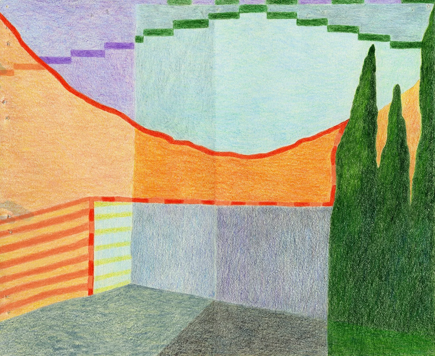 Garden Scene 2, colored pencil on paper, 9X11"
