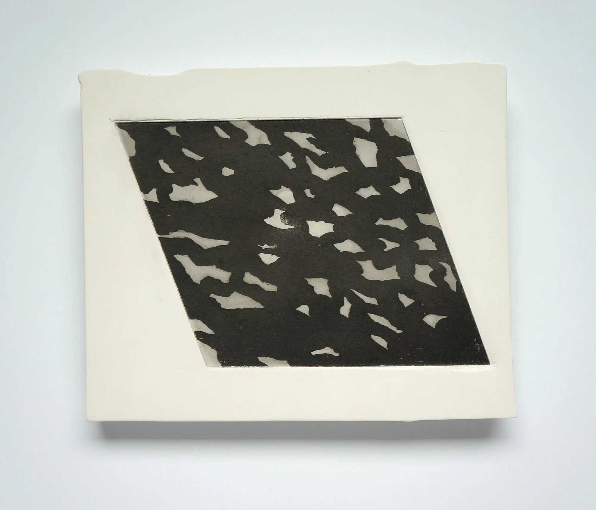 Sugar Lift Parallelogram (Plaster) (2025), sugar lift aquatint on plaster, 9X12X.75"