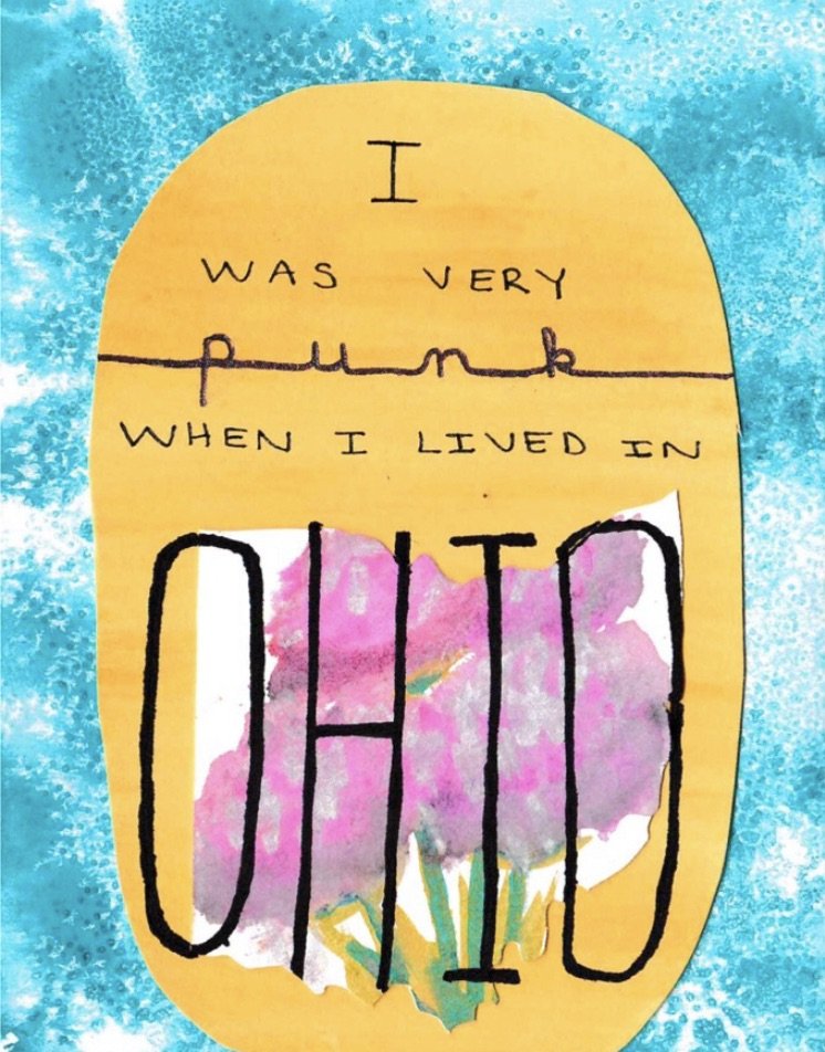 "i was very punk when i lived in ohio" - water color, acrylic paint, sharpie, exacto knife, salt