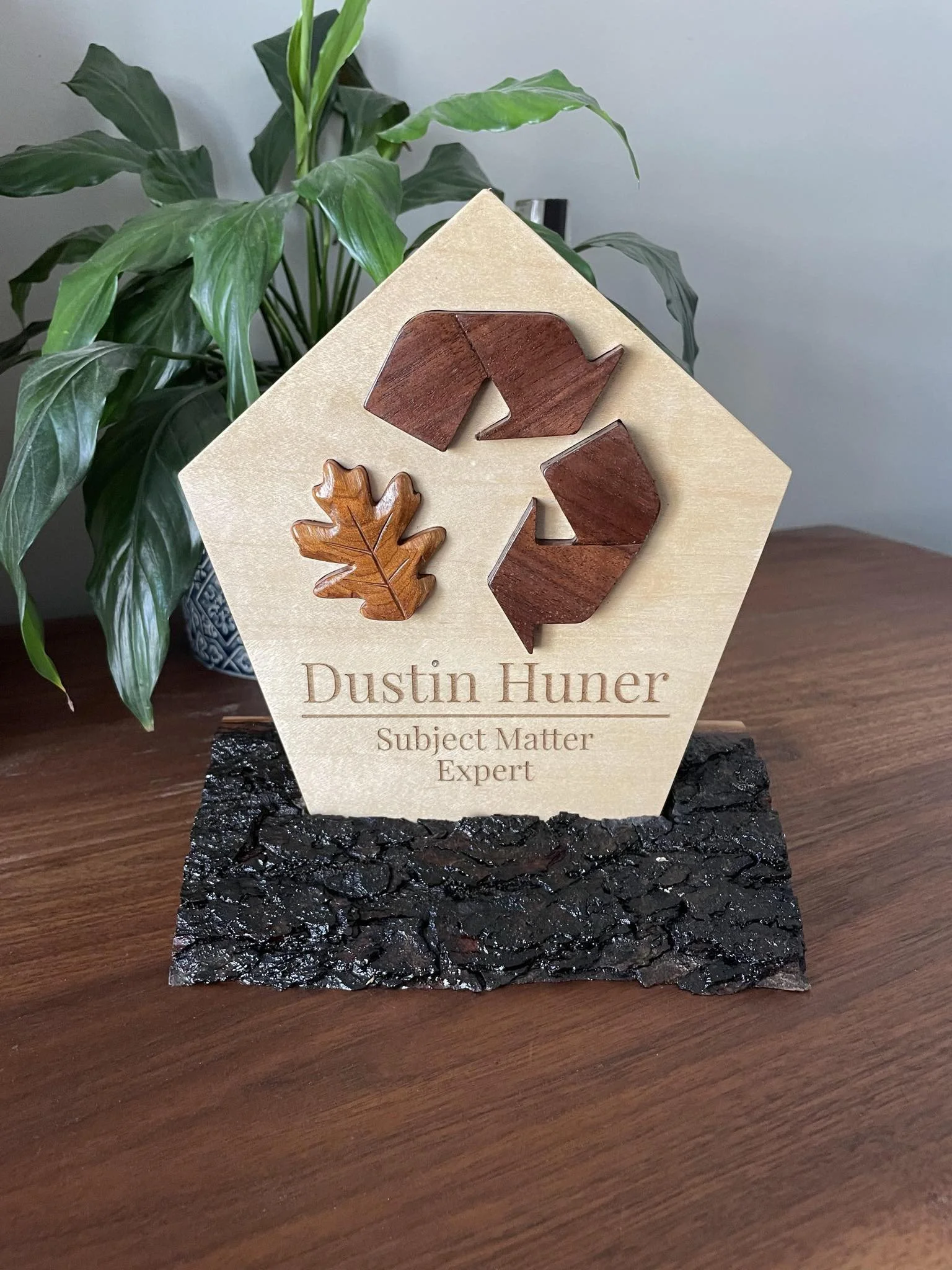 Custom award with hand-carved inlays