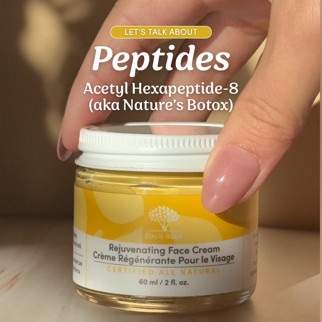 Face cream jar highlighting Acetyl Hexapeptide-8, a peptide known as nature's alternative to Botox, for a skincare client.