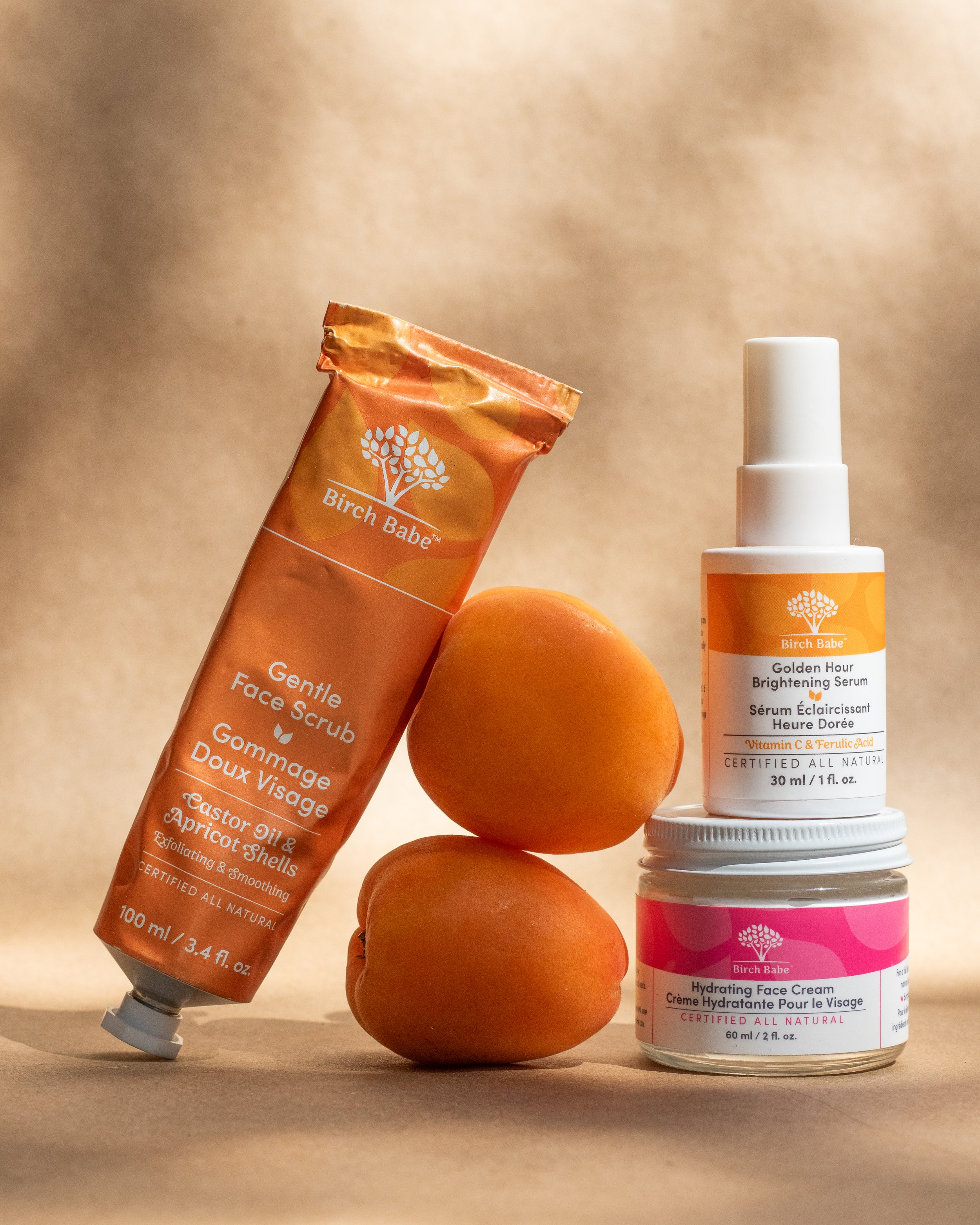 Face scrub styled with skincare products for a client content shoot.