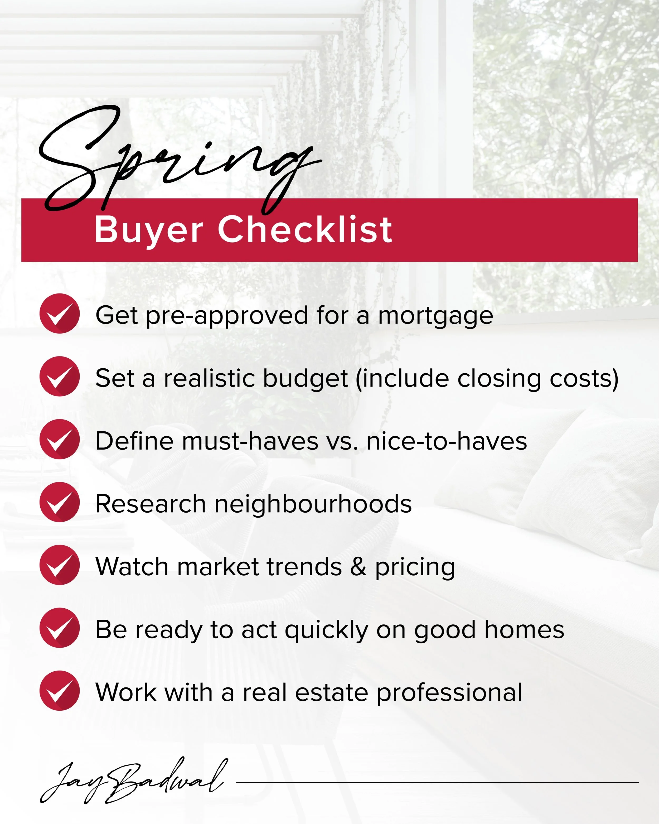 Spring is a great time to start your home search and get clear on what you&rsquo;re looking for in a property. From budgeting to choosing the right neighbourhood, preparation can make the buying process much smoother. 🏡

Use this Spring Buyer Checkl