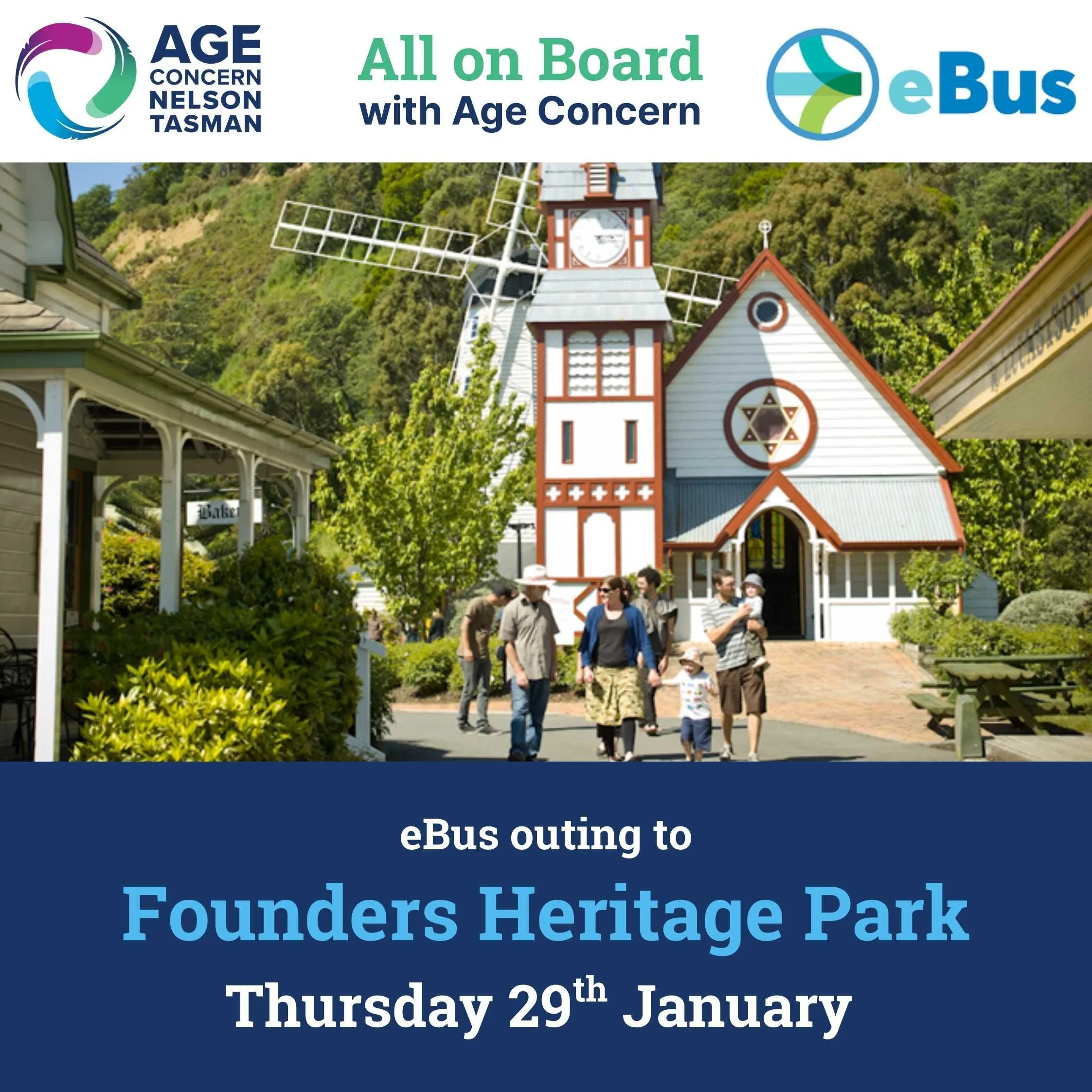 All on Board the eBus to Founders Heritage Park