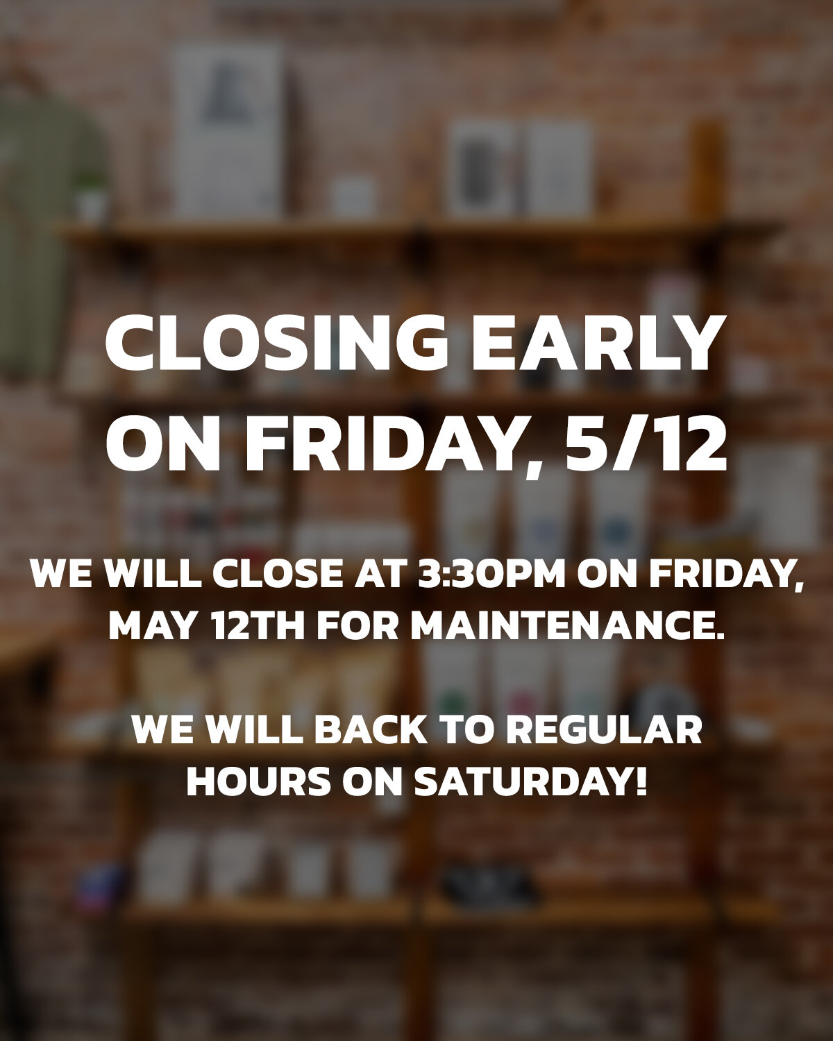 We will be closing early on Friday, May 12th at 3:30PM. Thank you!
#waypointcoffeeco