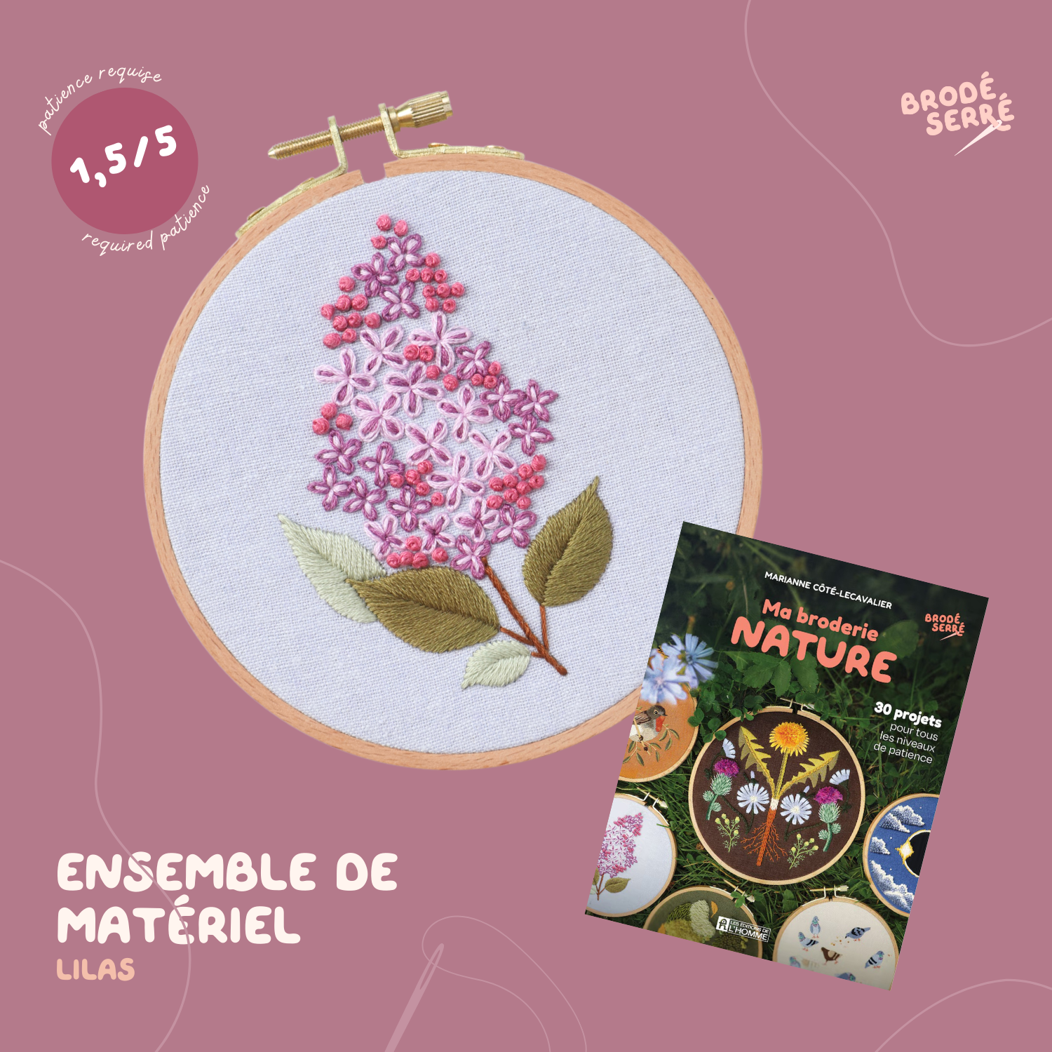 Ensemble de matériel - Lilas (projet du livre "Ma broderie nature")