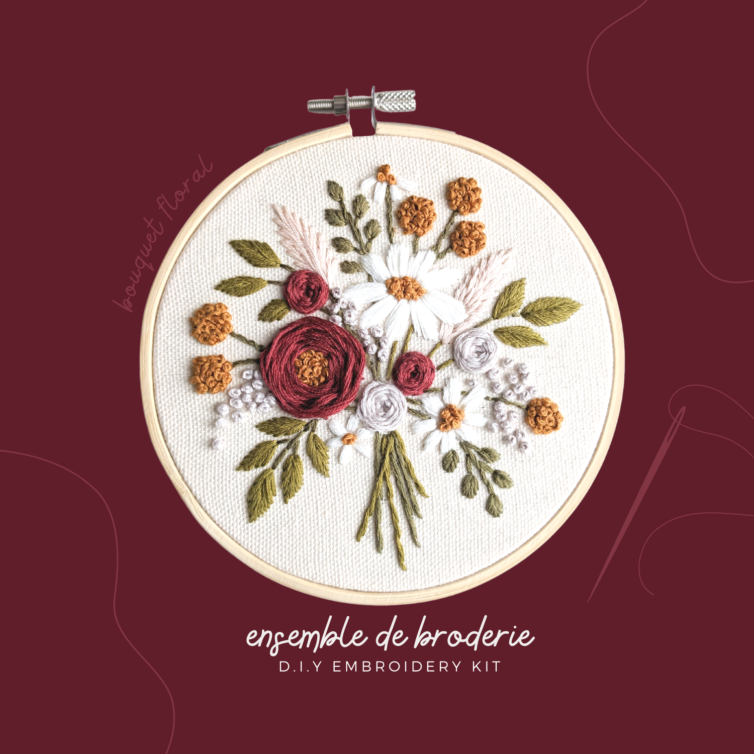 Floral Broderie Starter Kit | Broderie Débutant Kit, avec Aiguilles et 7.9  ''erceau, adeau pour le Mariage, jour de Valentine, C