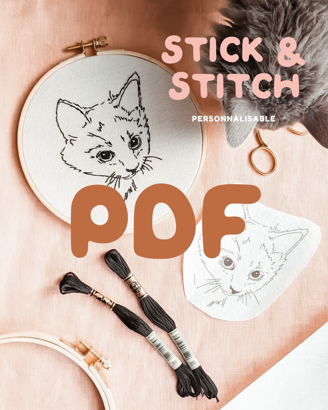 VERSION PDF SEULEMENT* Stick & Stitch personnalisable - Animal de compagnie  — Brodé Serré