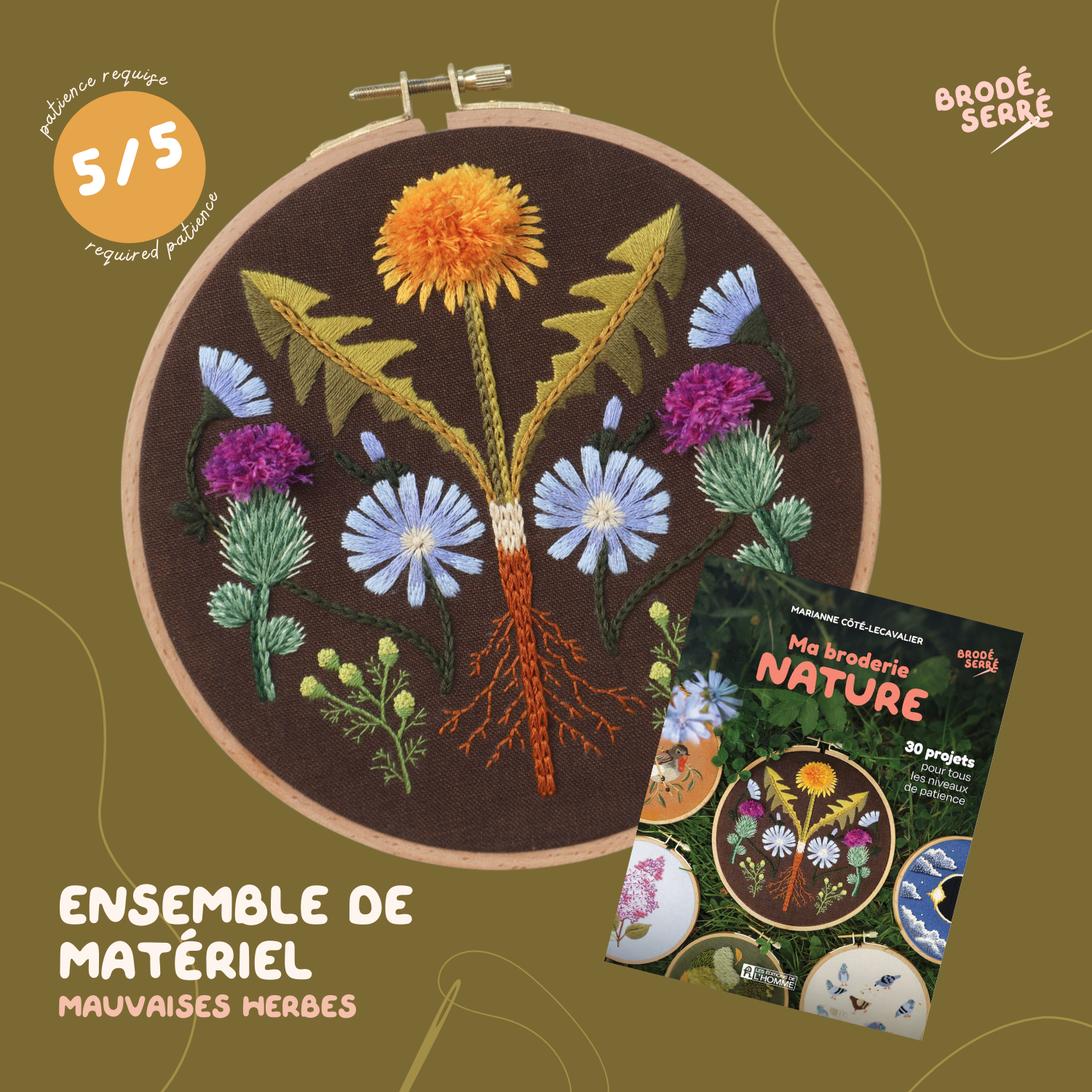 Ensemble de matériel - Mauvaises herbes (projet du livre "Ma broderie nature")