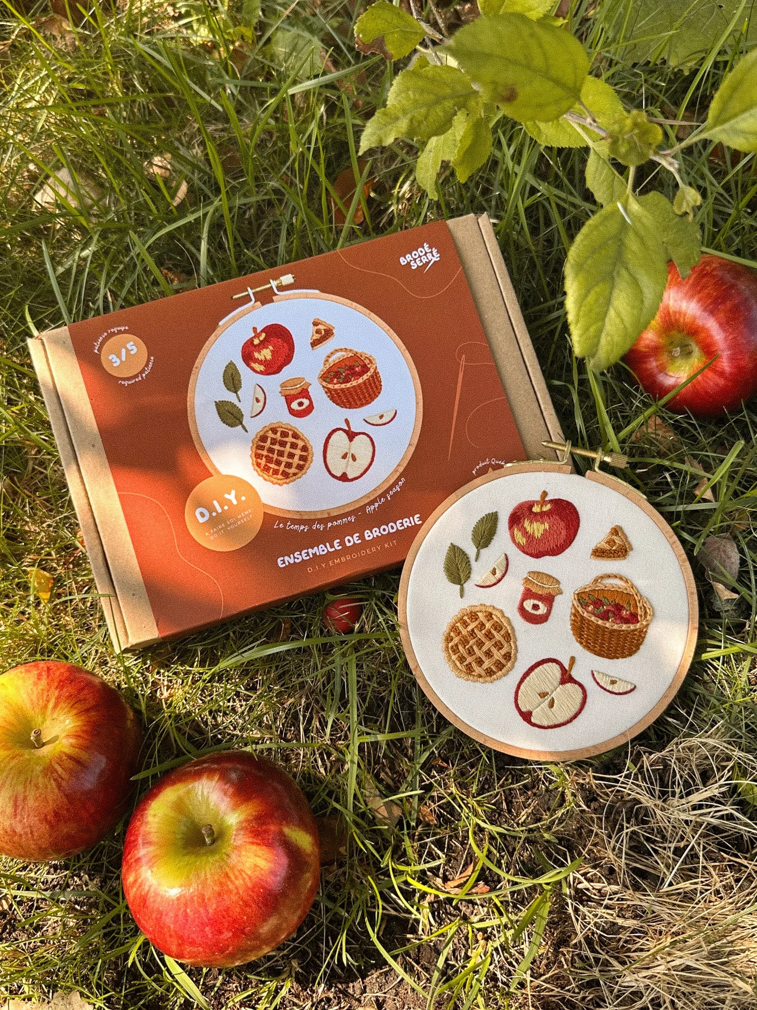 Lot De 4 Kits Broderie Fruits – Toile Lin Avec Cerceau – Pommes Fraises
