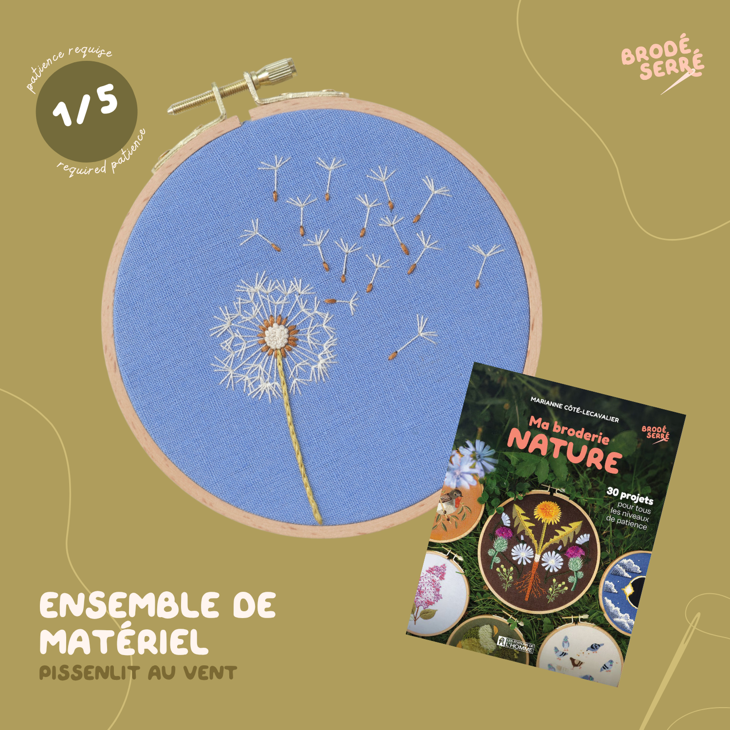 Ensemble de matériel - Pissenlit au vent (projet du livre "Ma broderie nature")