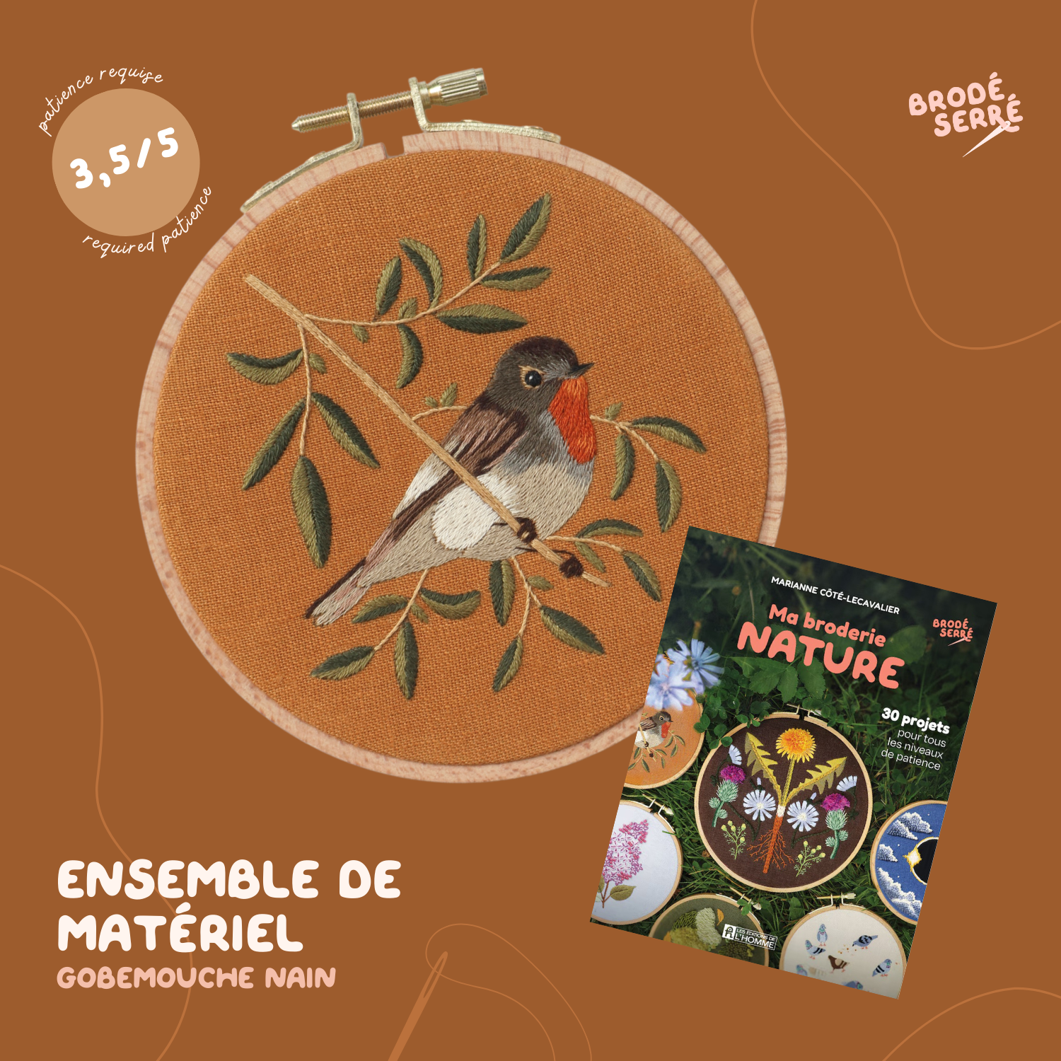 Ensemble de matériel - Gobemouche nain (projet du livre "Ma broderie nature")