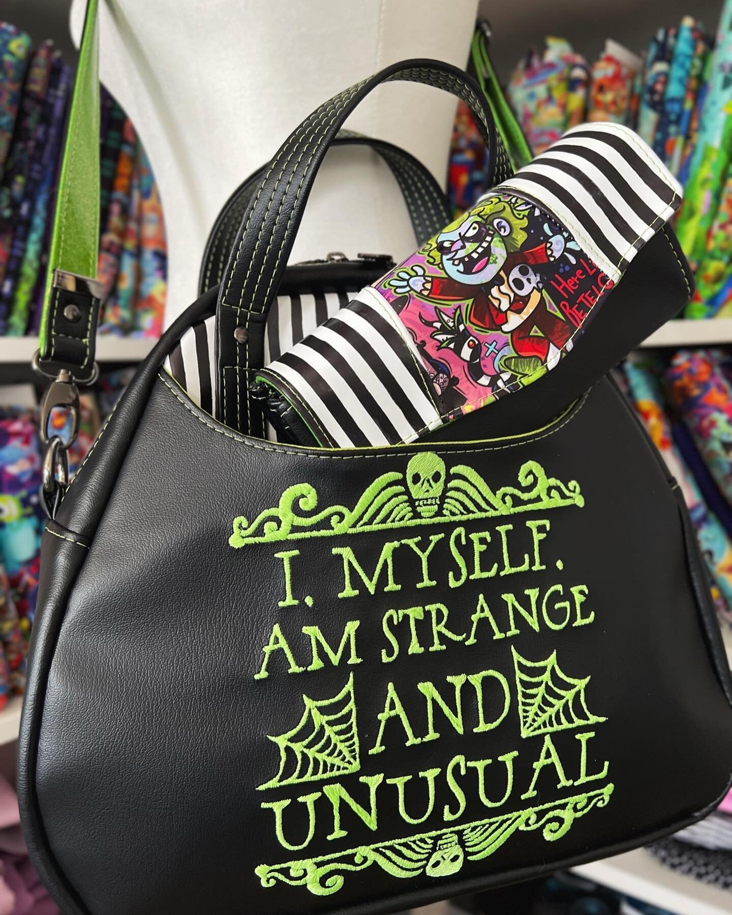 The 🖤💚 Strange &amp; Unusual 💚🖤 collection will drop this Sunday, September 18th at 5 pm Eastern. 

Included in this collection are 6 one of a kind bags, all perfectly coordinated with all vinyl exteriors, gunmetal hardware, and lime green and bl