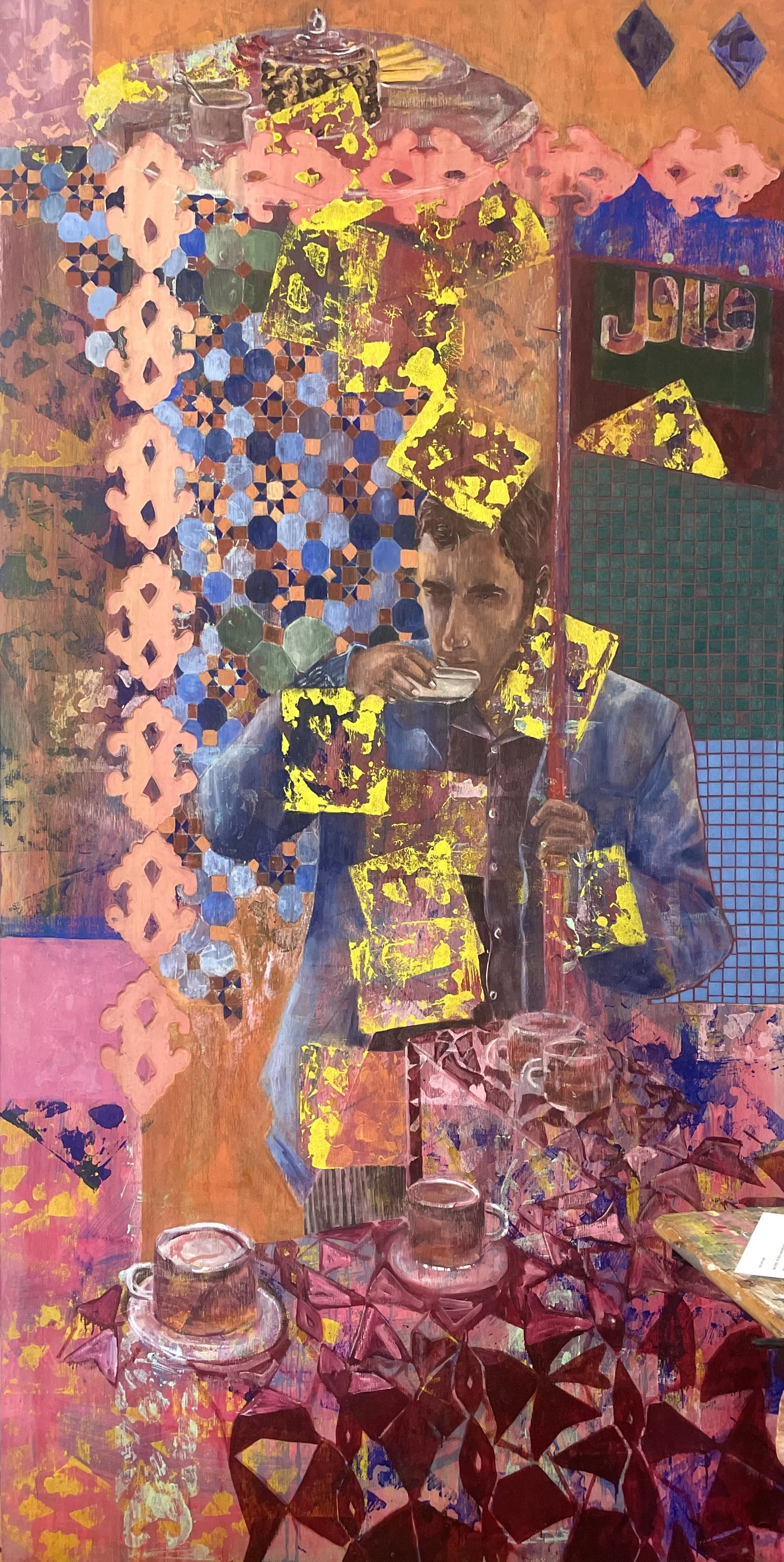 Frankie L.A, ‘Baazar’, oil, tile, grout and carved wood on ply, 2.4mx1.5m.JPG