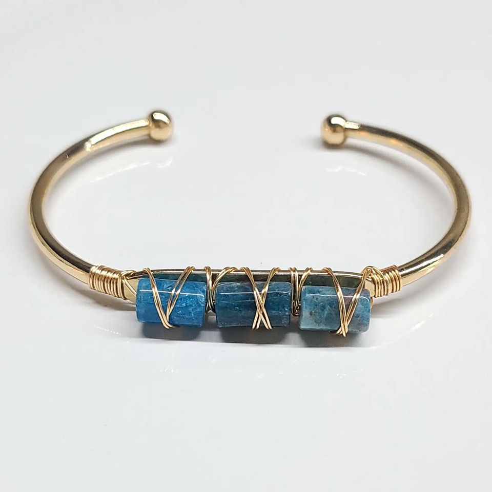 Apatite Gemstone Gold Plated Bangle