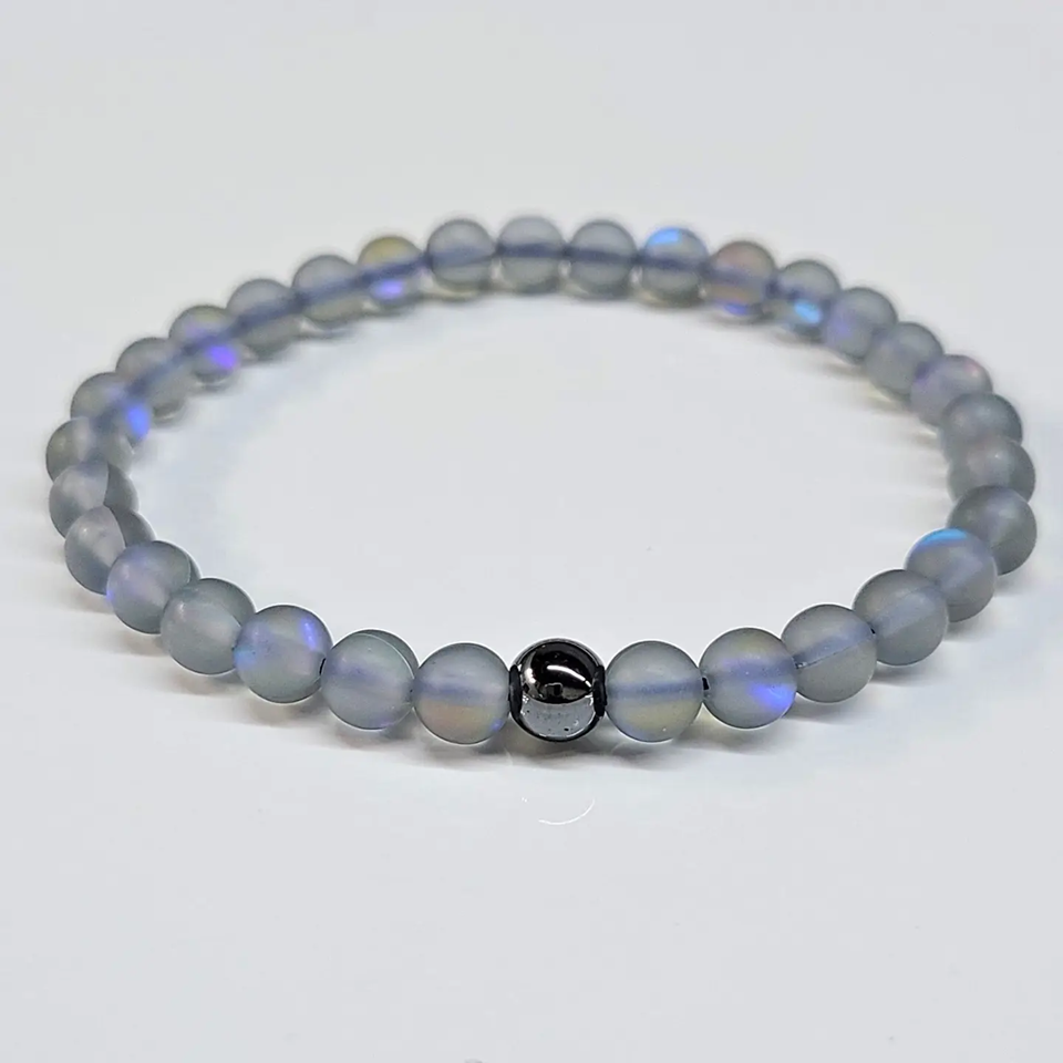 Grey Mermaid Glass Beaded Stretch Bracelet