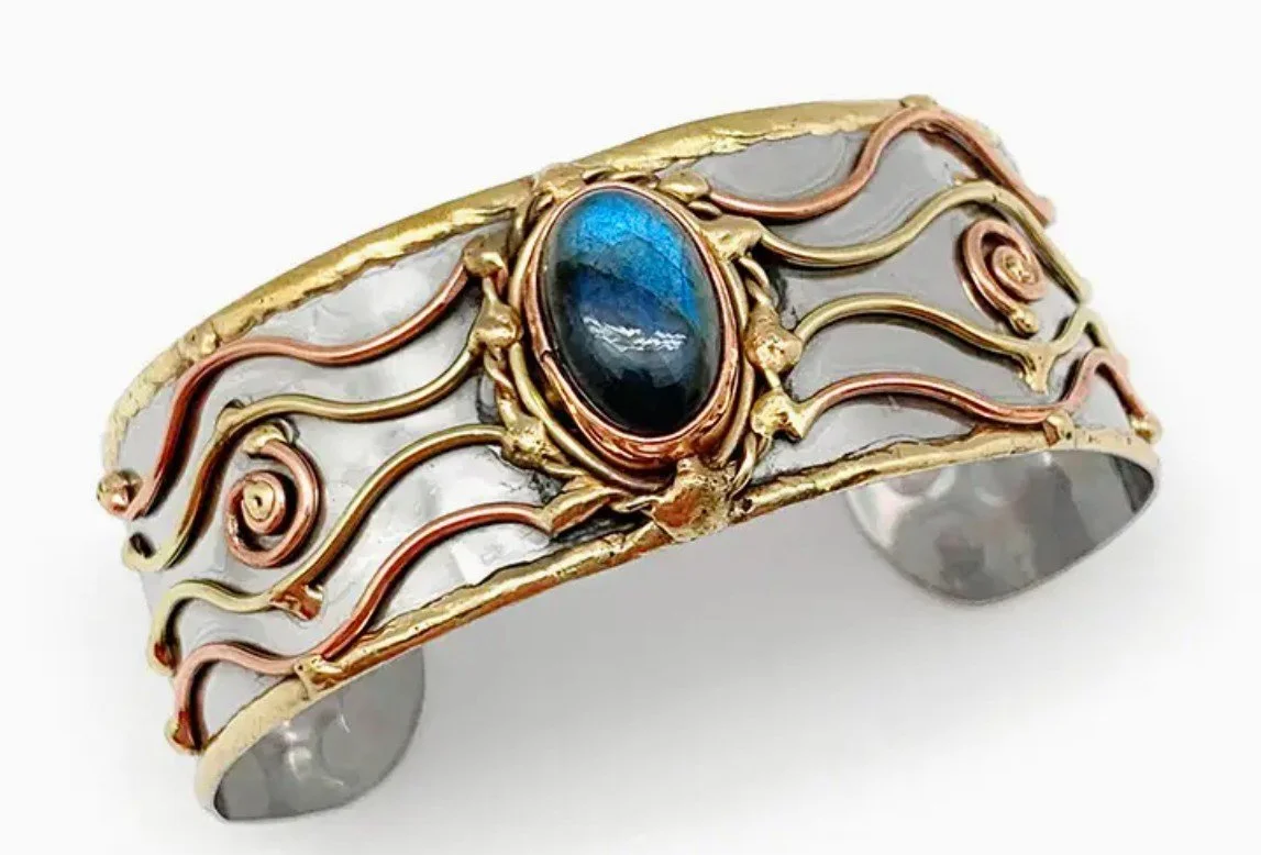 Labradorite Stone Cuff Bangle