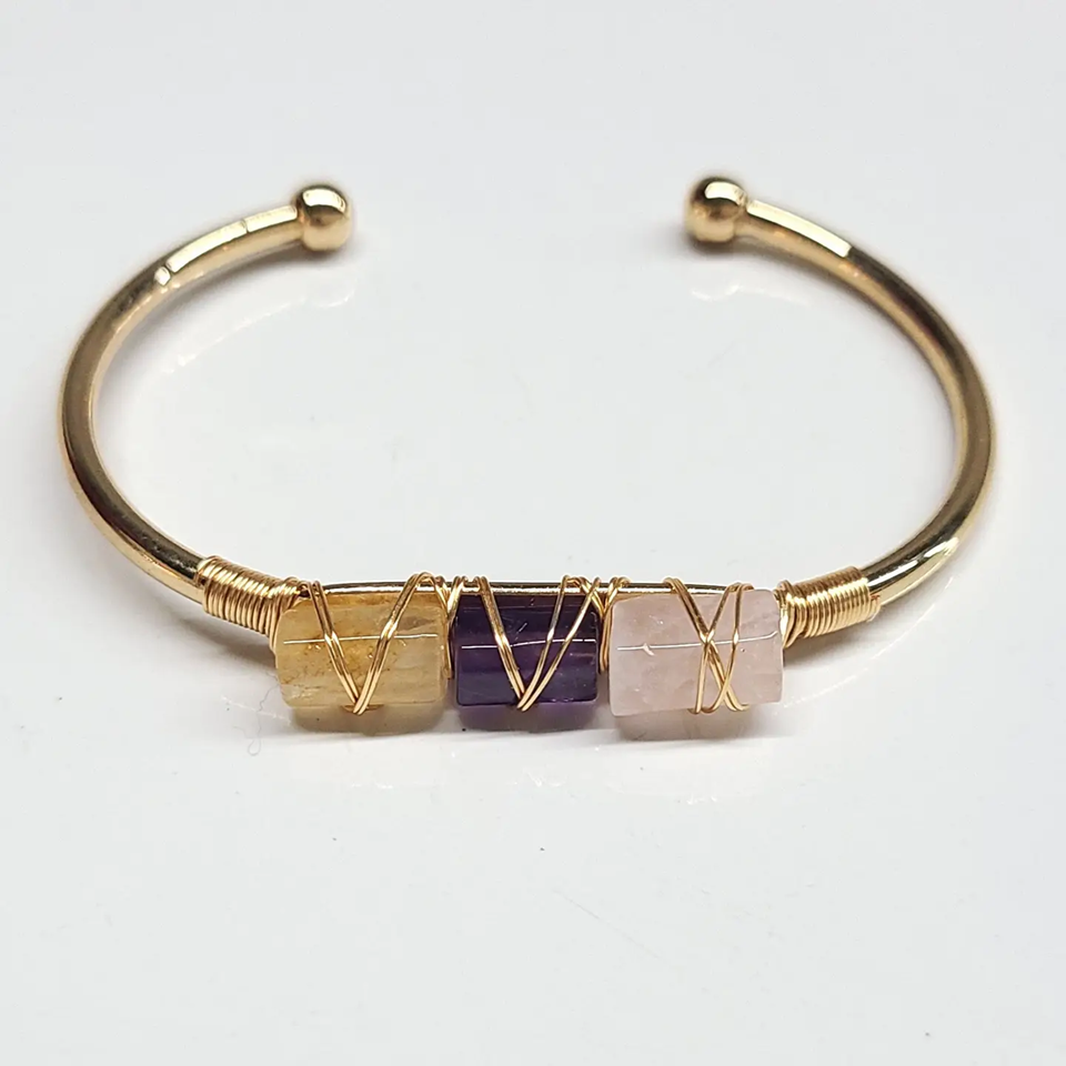 Citrine Amethyst Rose Quartz Crystal Gold Plated Bangle